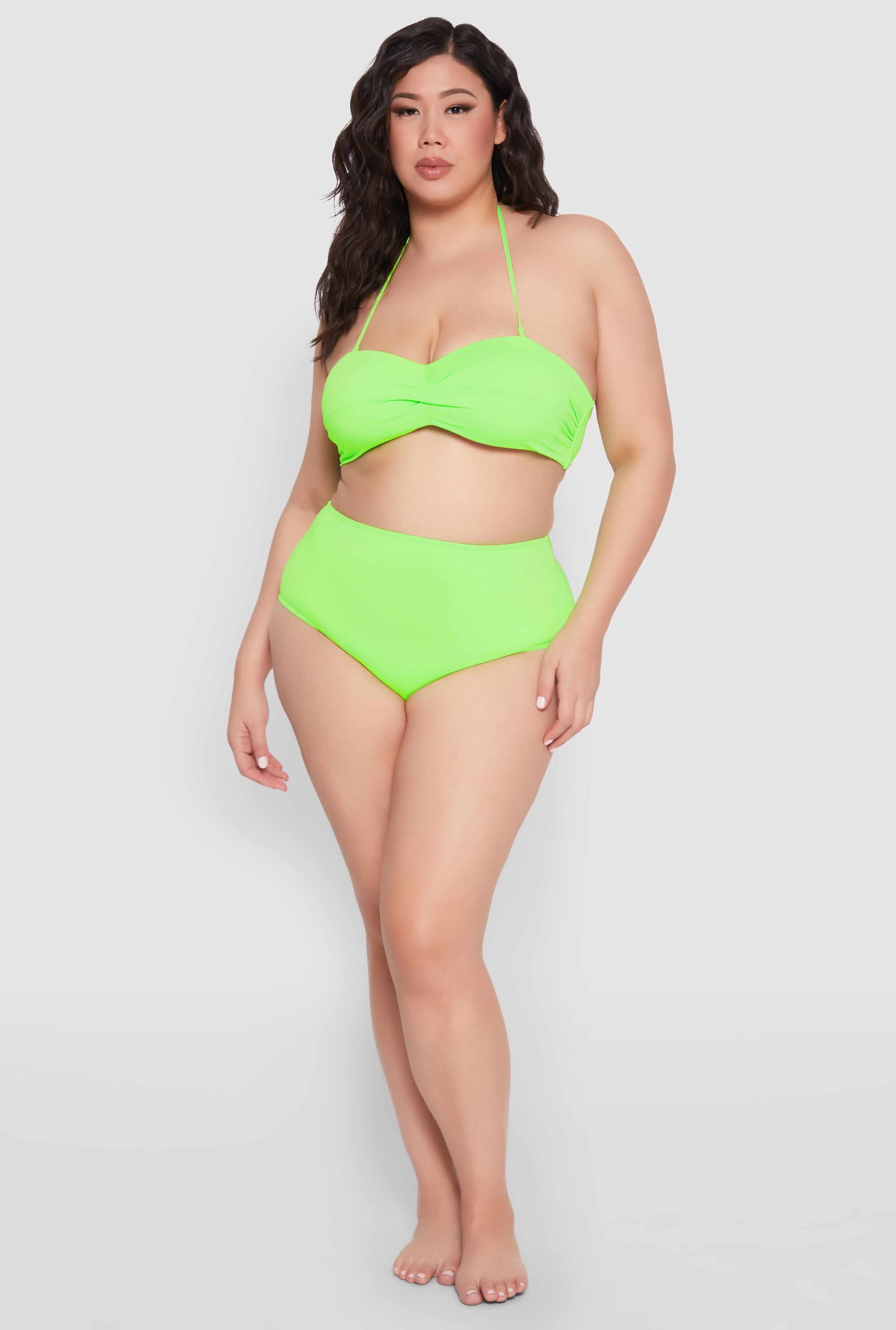 Plus Size Neon High Waist Swim Bikini Bottoms