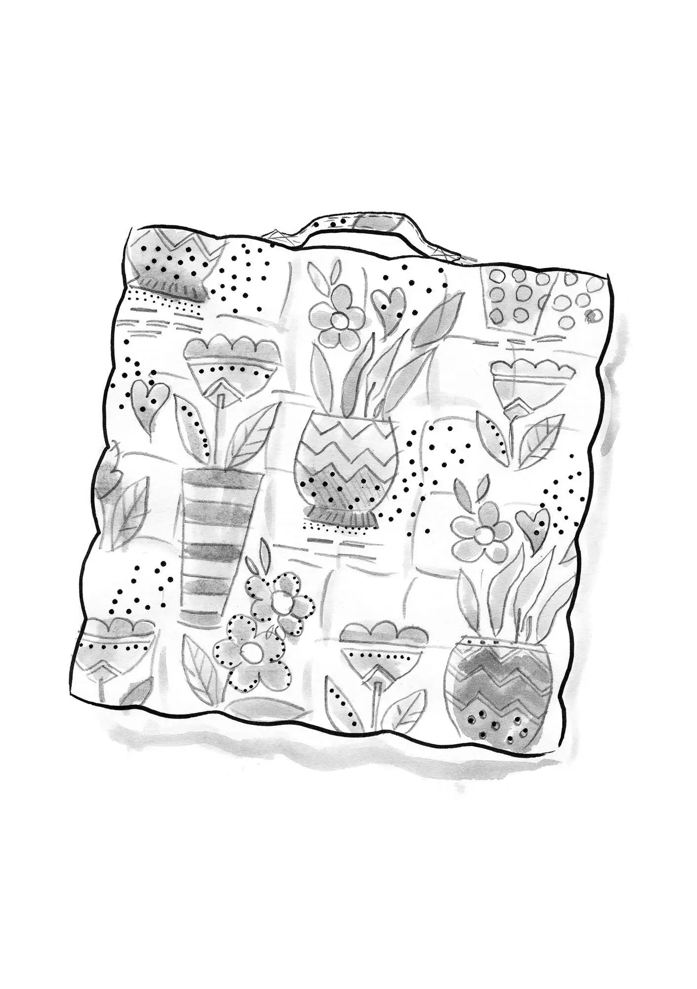 “Flower pots” organic cotton seat pad