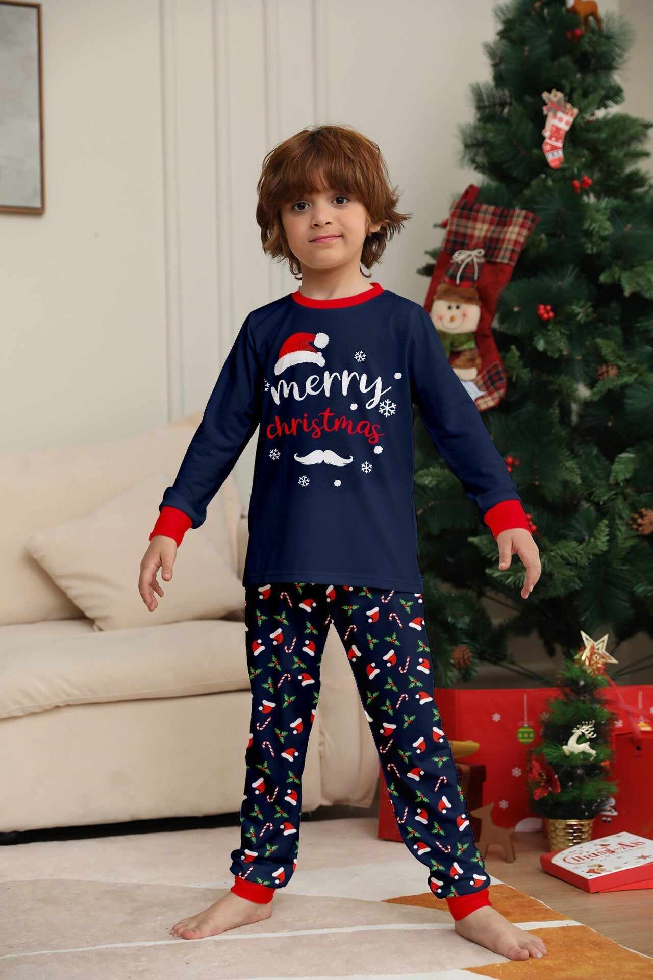 Family Parent-Child Santa Hat White Beard Pajamas Set