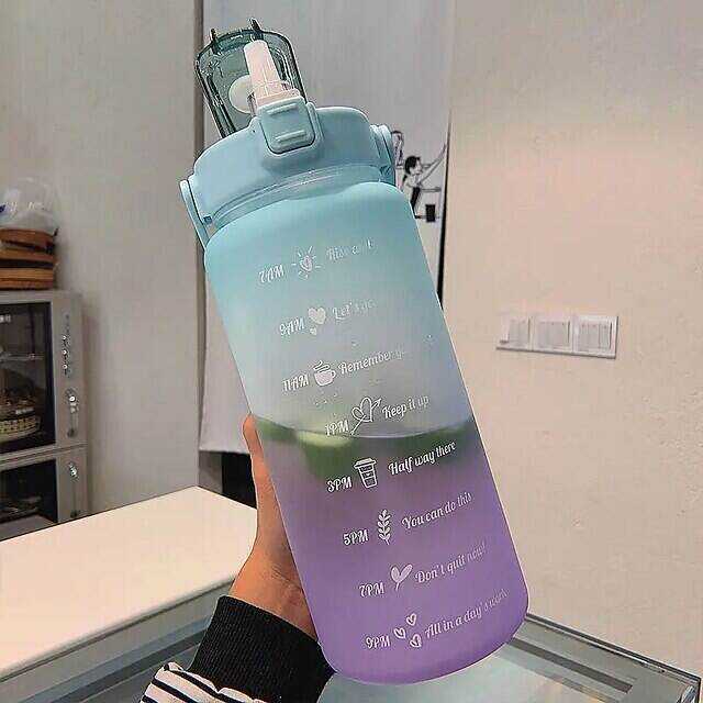 67.63oz/2L Large Capacity Gradient Color Plastic Straw Sports Water Bottle - Perfect for Outdoor Fitness!