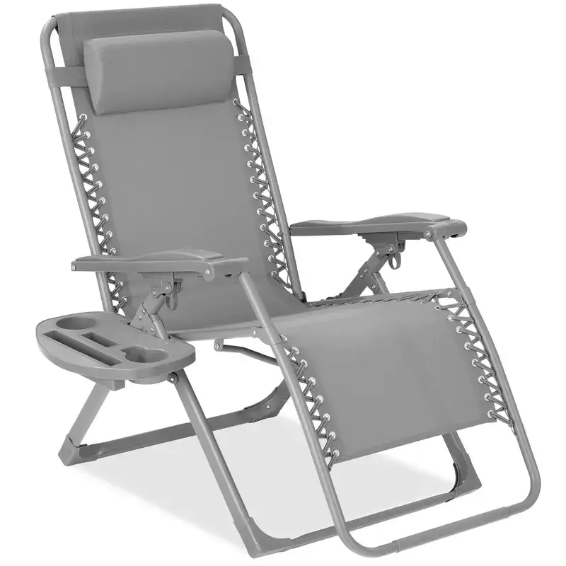 Monochromatic Zero Gravity Chair, Folding Patio Recliner w/Side Tray, Headrest