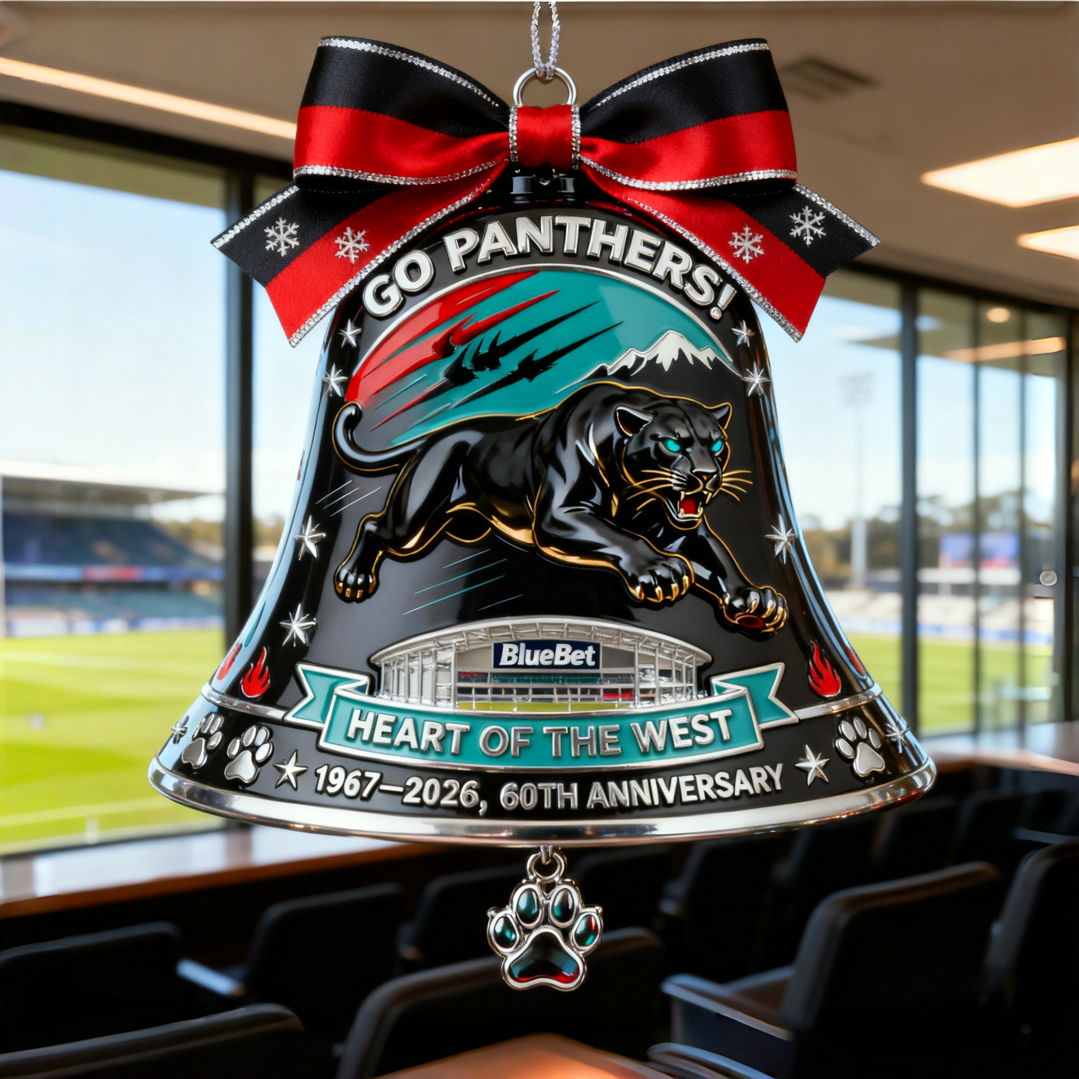 The Panthers 60th Anniversary Christmas Bell Ornament