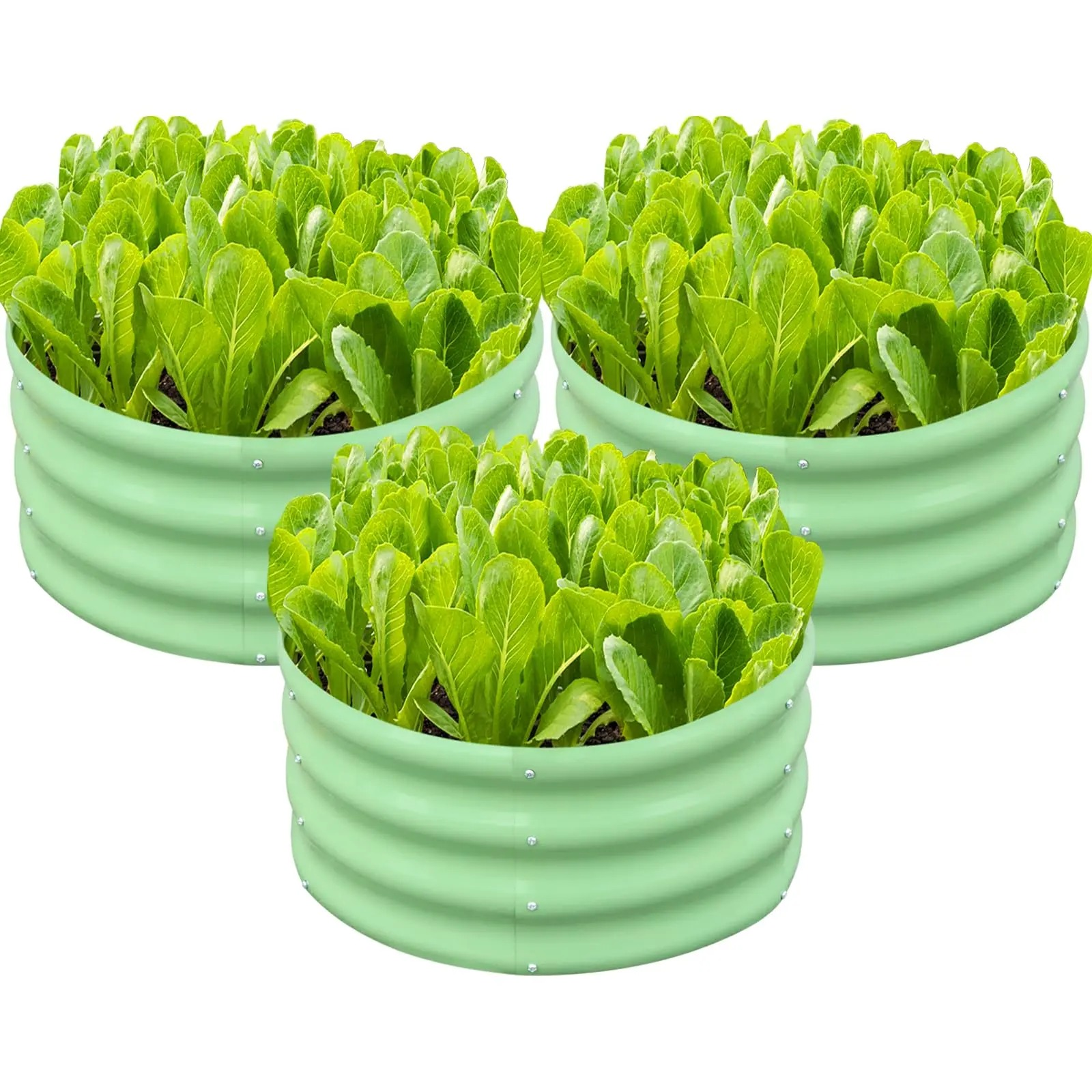 3-Pack 2x2x1 ft Modular Metal Round Raised Garden Bed Kit Stackable Vegetable Planters Elevated Planting Boxes Eco-Conscious Materials Breathable Planter Outdoor Planters