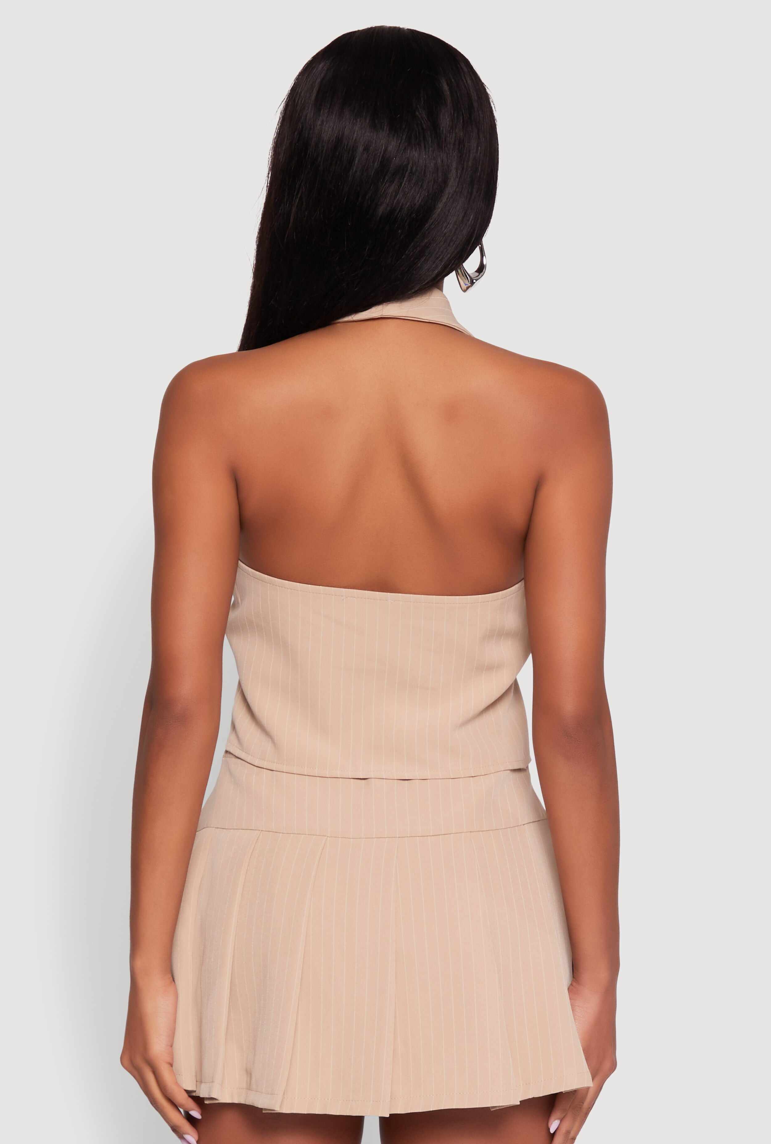 Iris Pinstripe Zip Front Collared Halter Top
