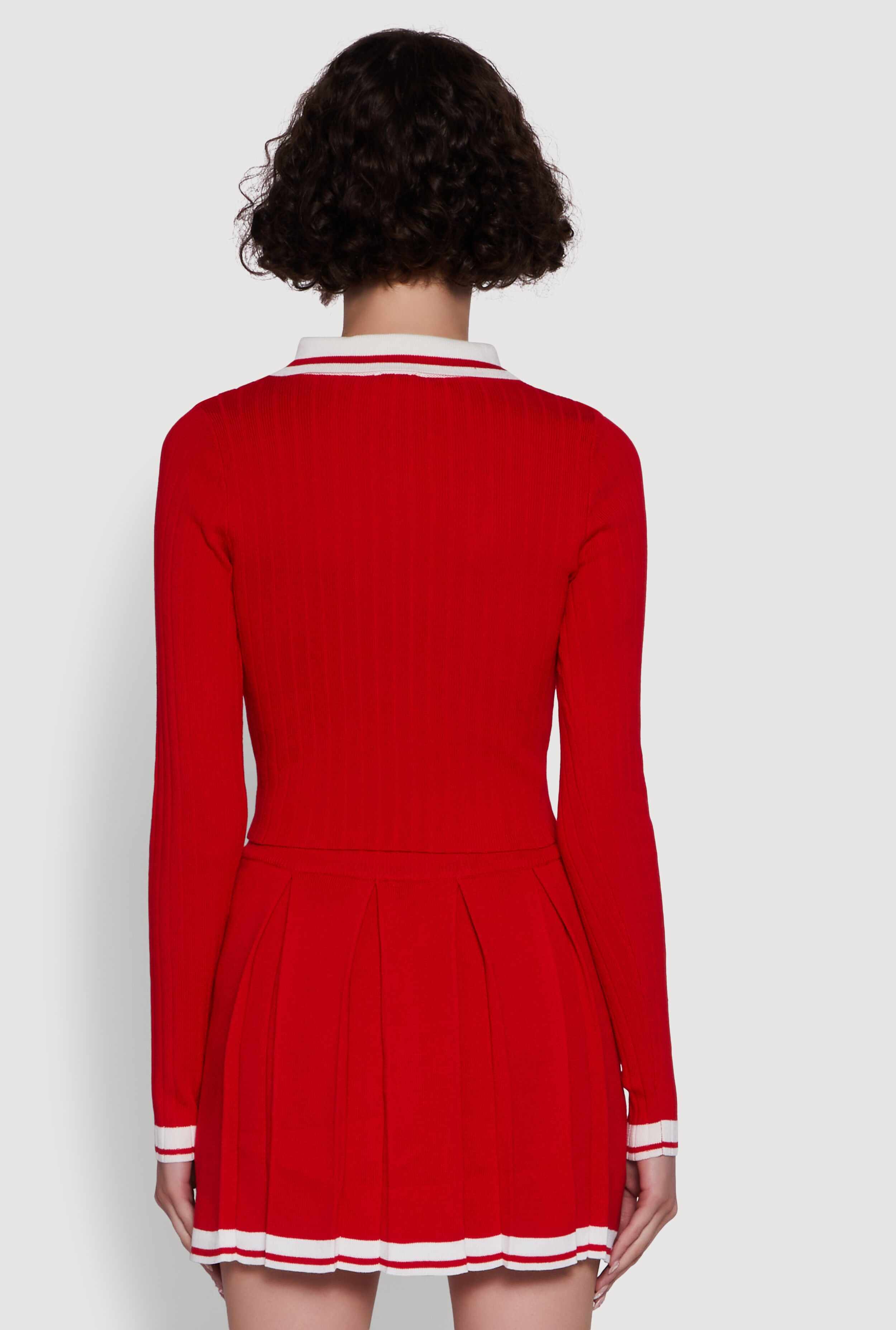Daisy Ribbed Knit Varsity Stripe Polo Top