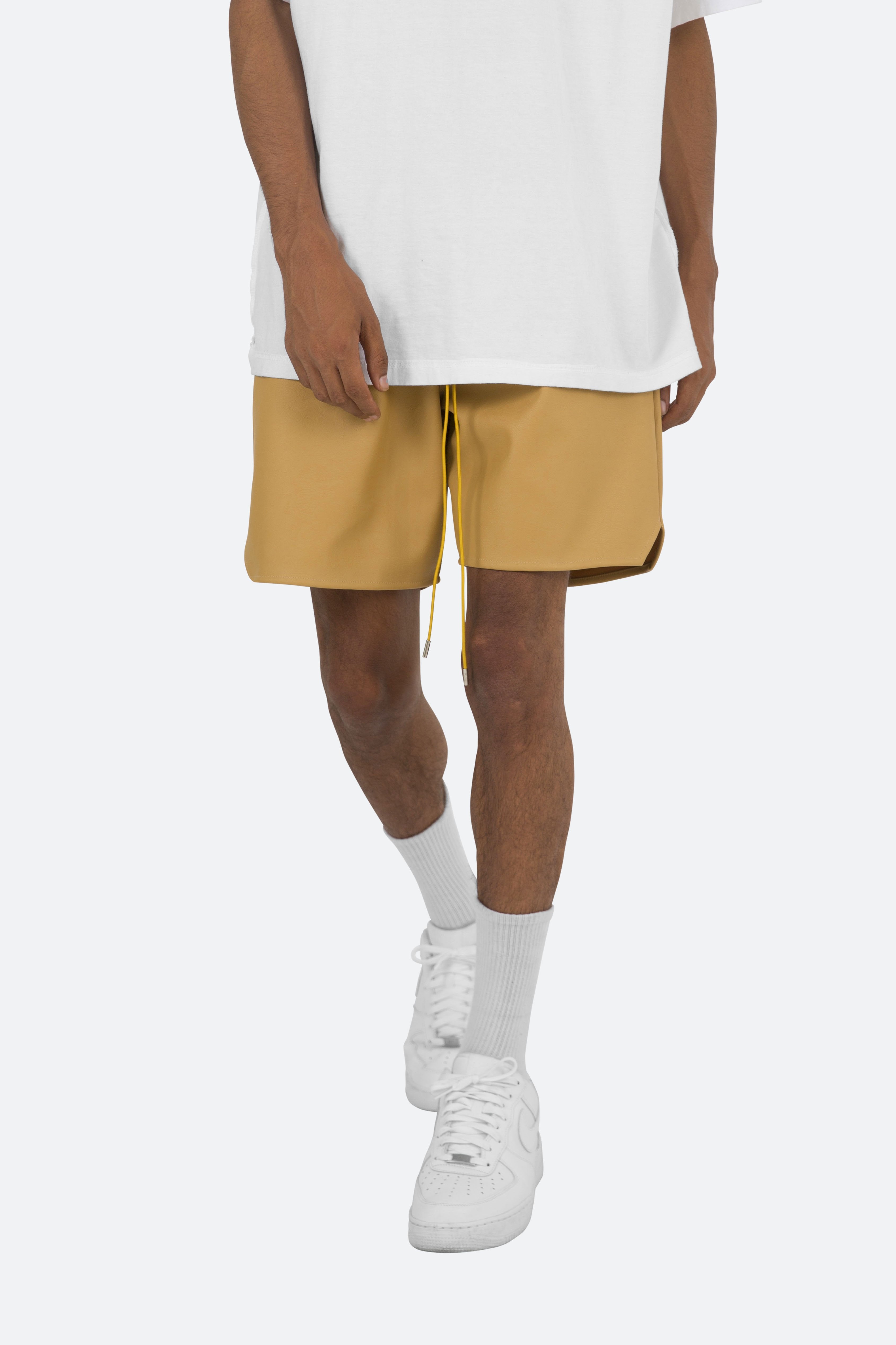 Leather Basketball Shorts - Mustard