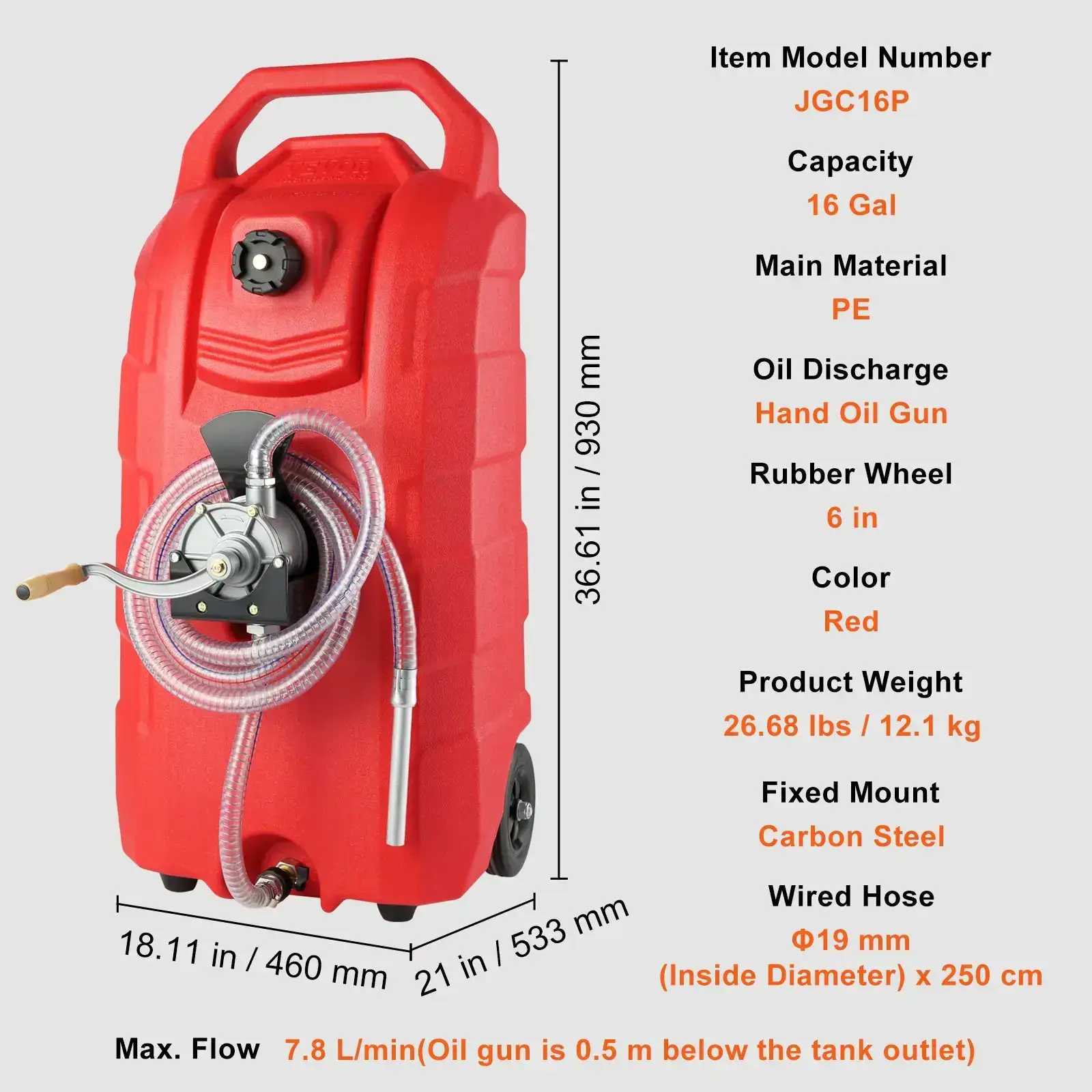 Fuel Caddy,, 32 Gallon, Portable Fuel Storage Tank On-Wheels, with 12V DC Transfer Pump, Gasoline Diesel Fuel Container with 8.2 ft Hose, Flow Rate 7L/min, for Trucks, Boats, Lawn Mowers