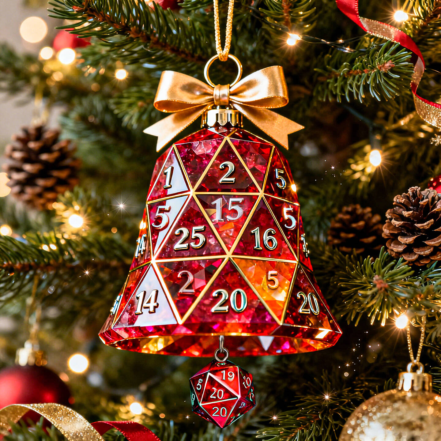 D&D Dice Bell Tree Christmas Ornament