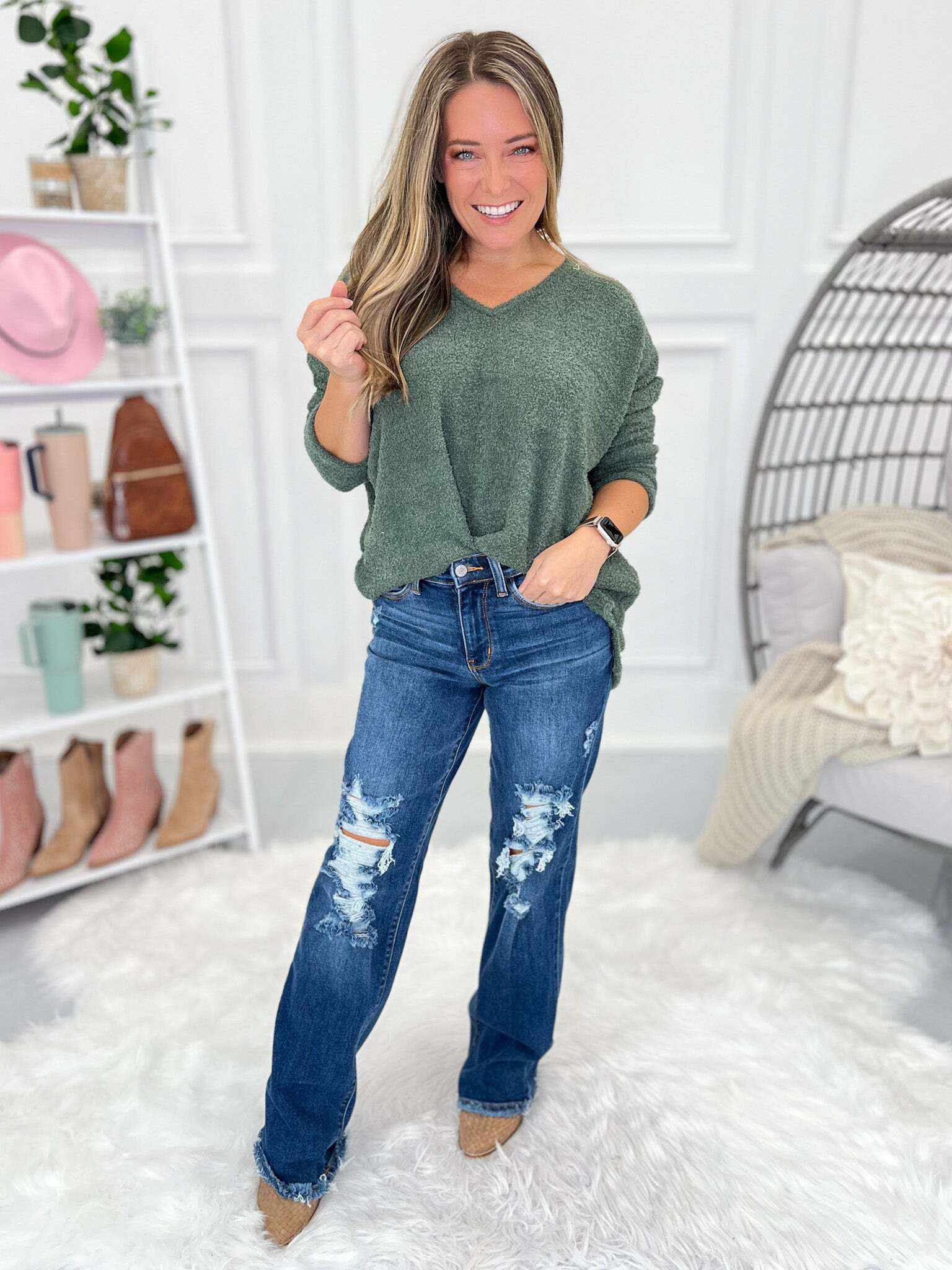 Christmas Destroyed Dad Jeans- Final Sale