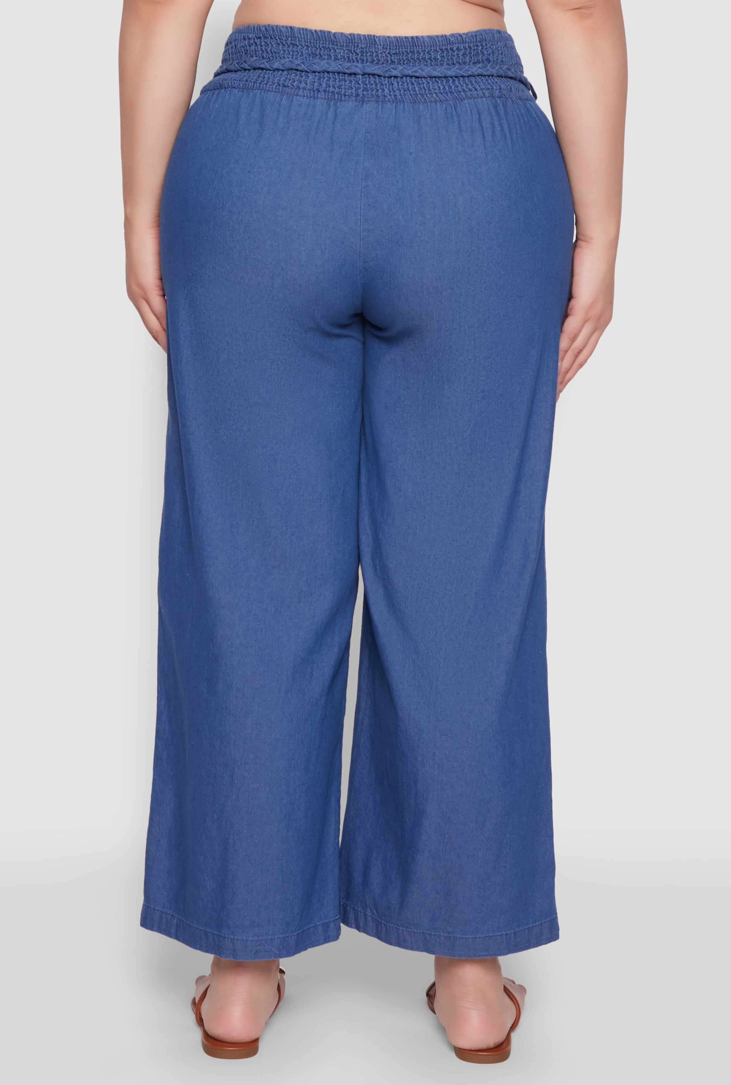 Plus Size Chambray Tie Waist Belted Pants