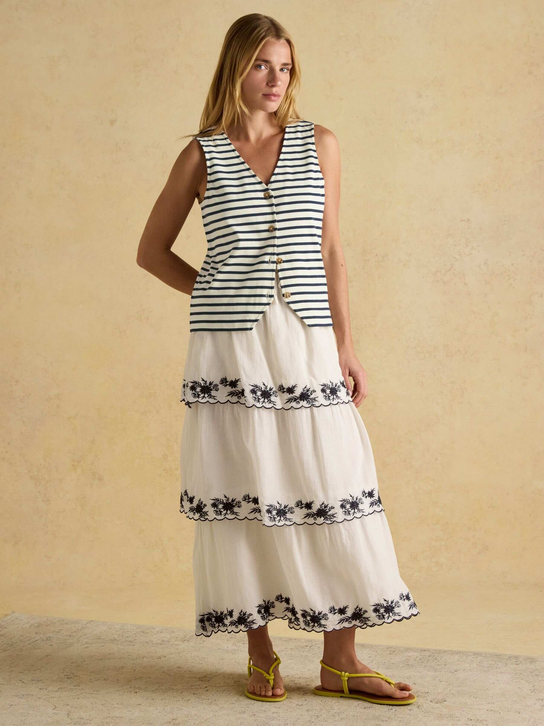 Tiered Cream Midi Skirt