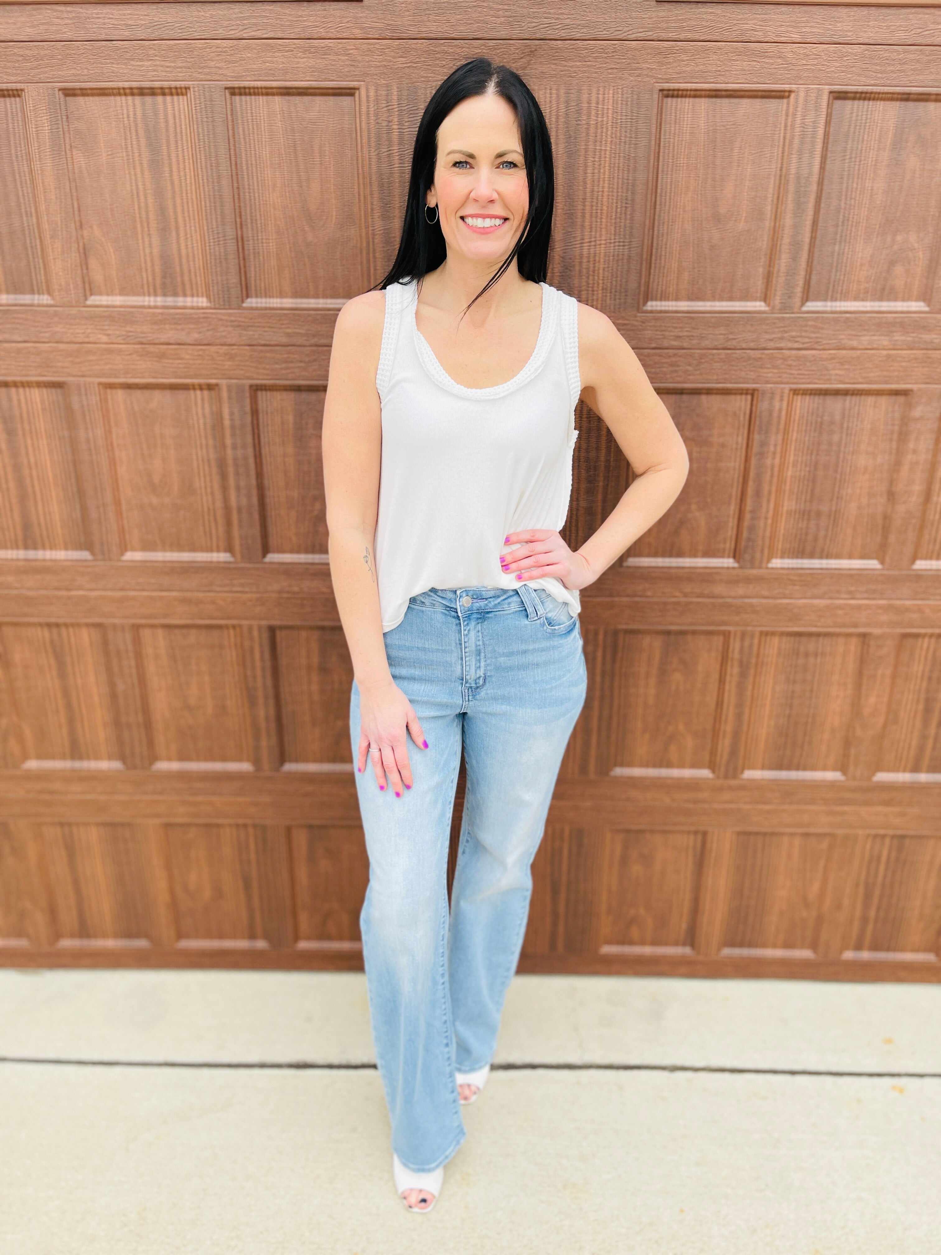RESTOCK!  REG/CURVY Out of Pocket Love Lavender Stitching Wide Leg Jeans