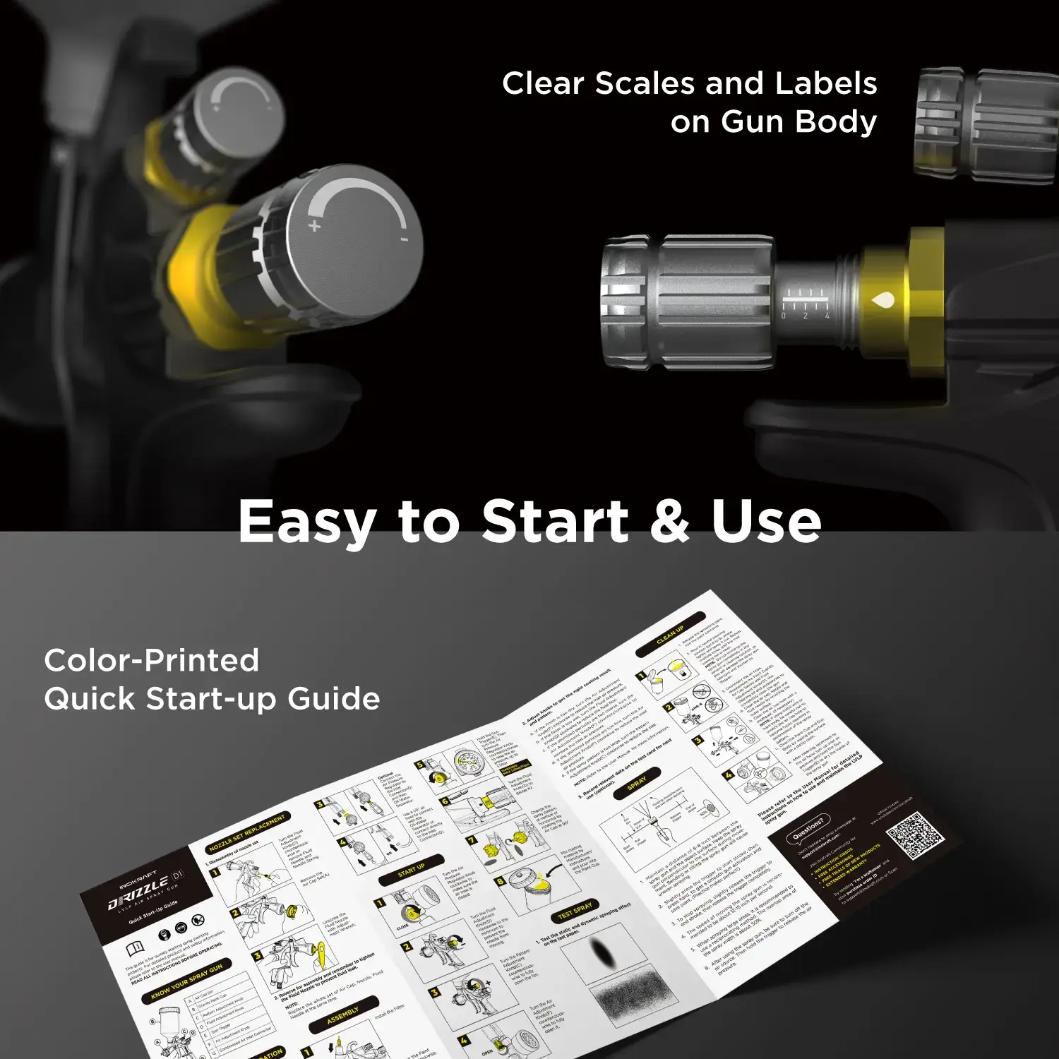 InoKraft DRZZLE D1-LVLP Spray Gun Premium & Basic Kit for Cars & House DIY Painting Superior Quality Atomization Efficient Transfer Easy Operation One-Piece Forged Aluminum Body Teflon Coating