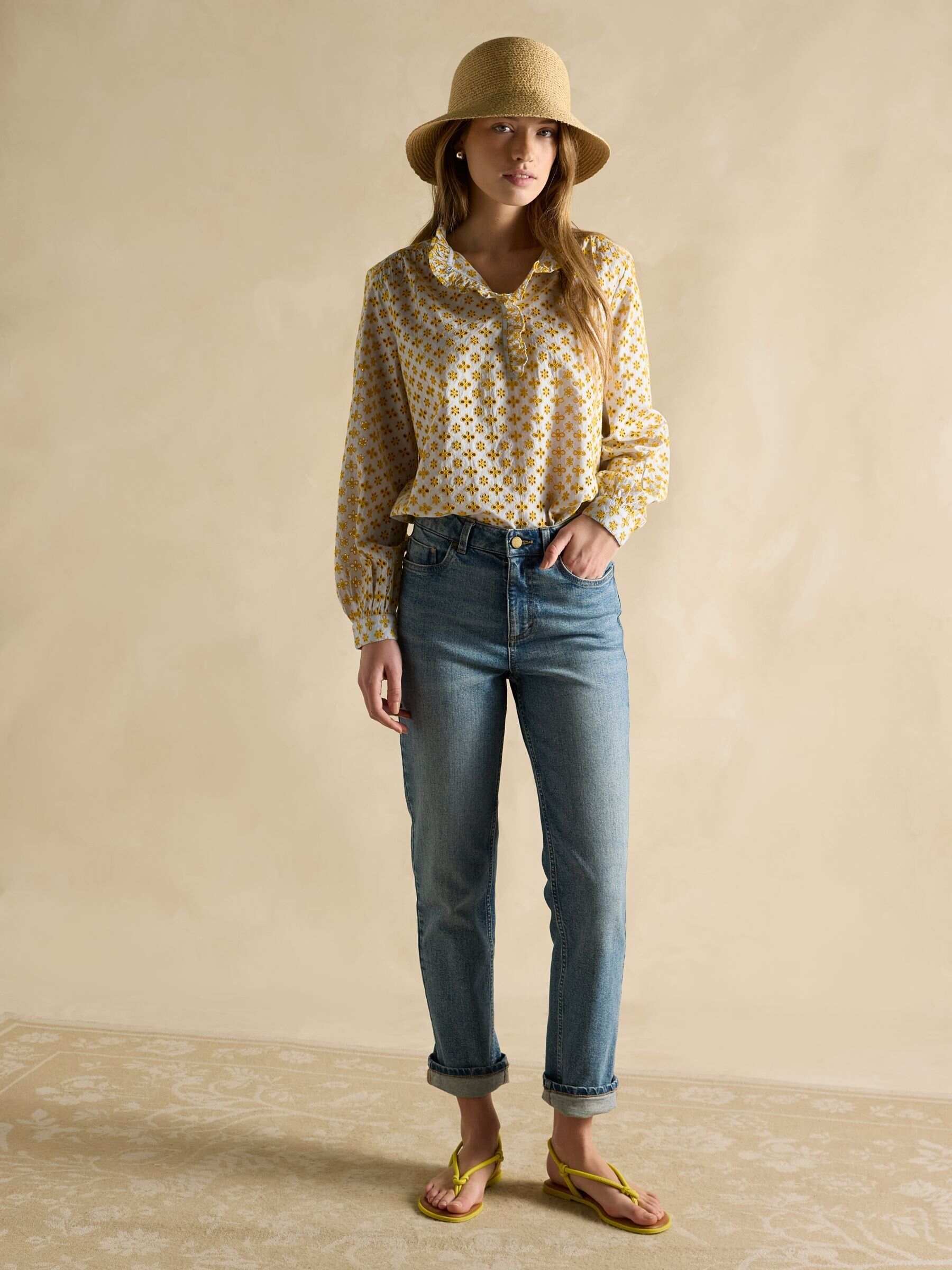 Melanie Yellow Cotton Broderie Blouse