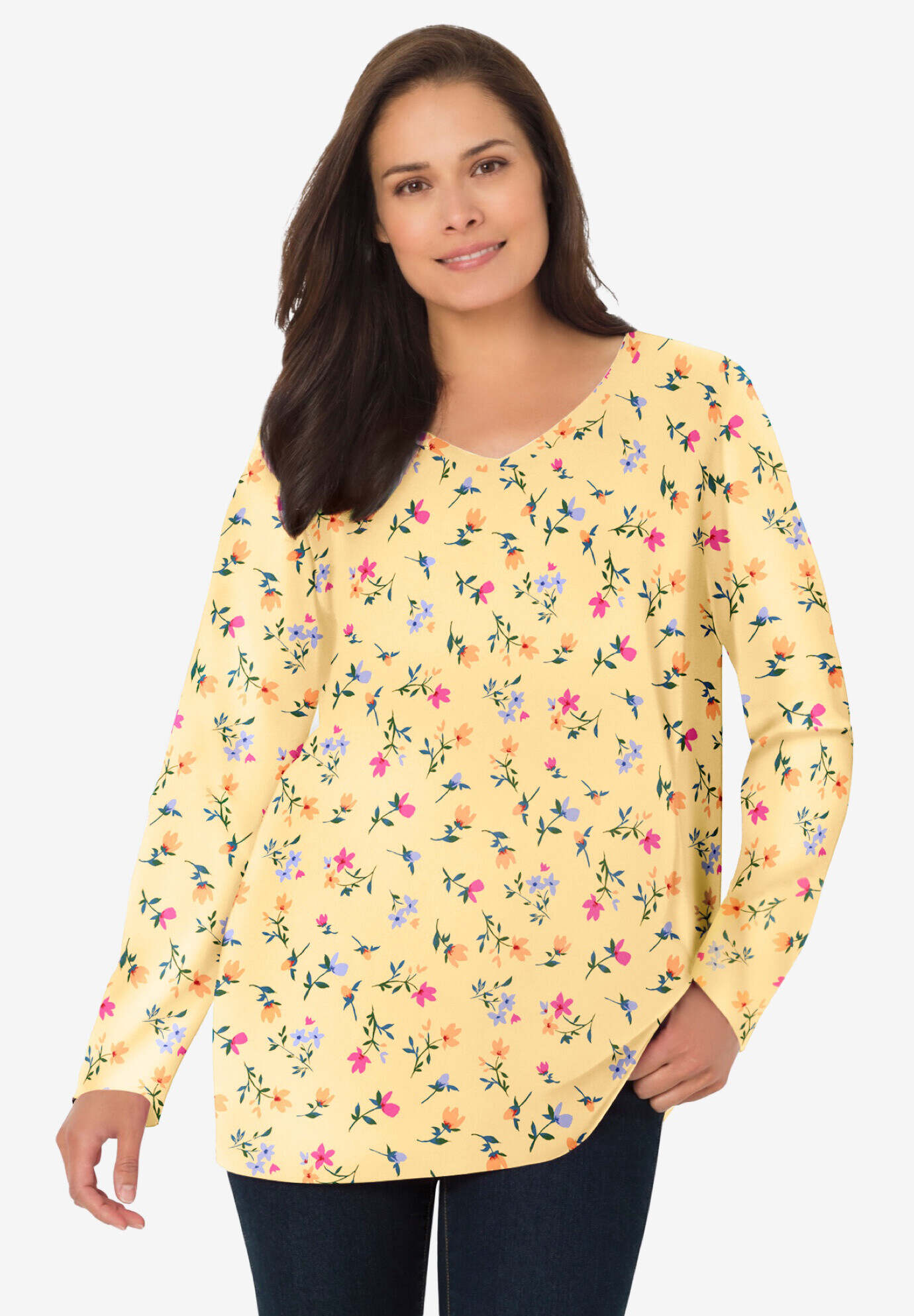 Perfect Printed Long-Sleeve V-Neck Tee