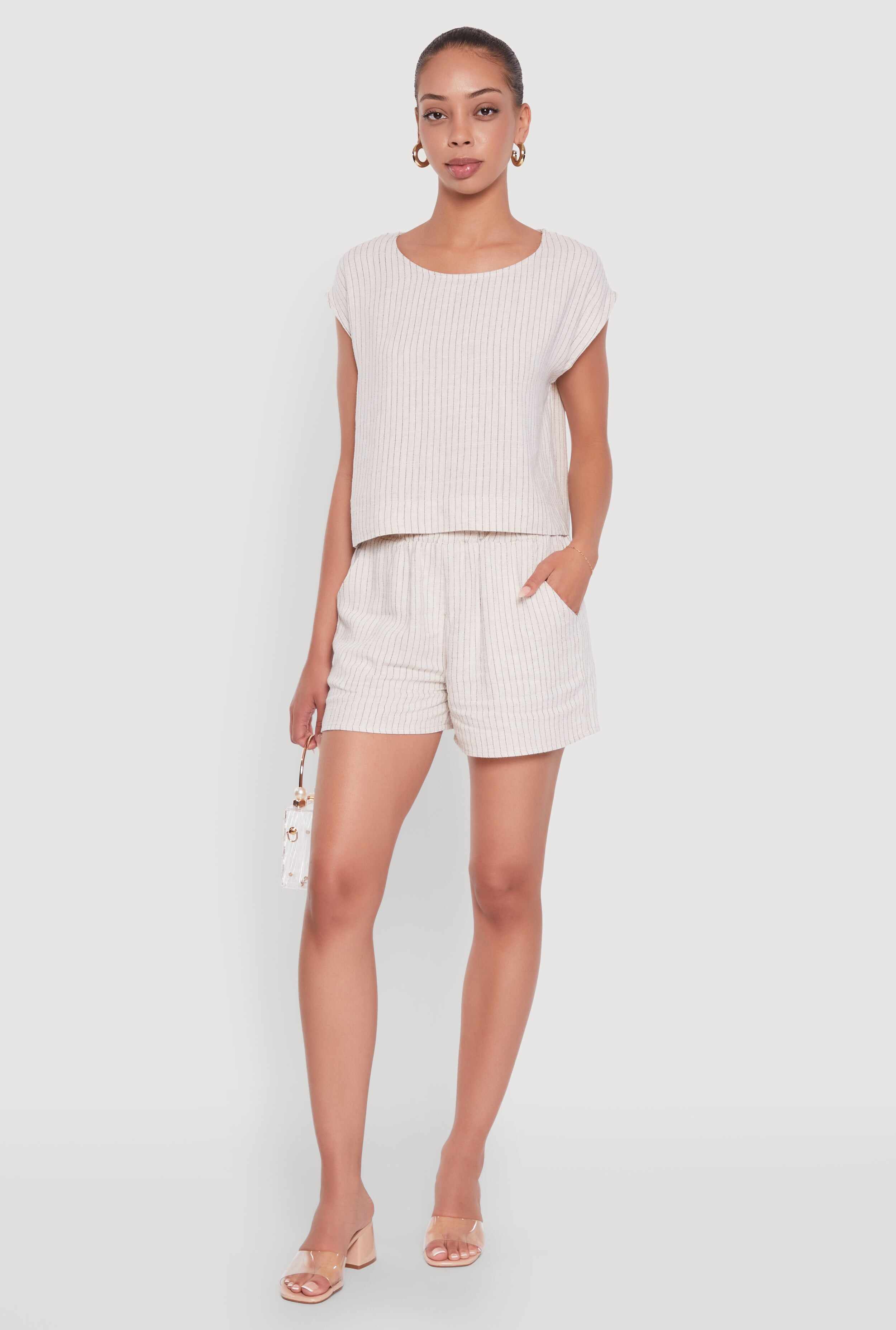 Chic Linen Pinstripe High Waisted Shorts