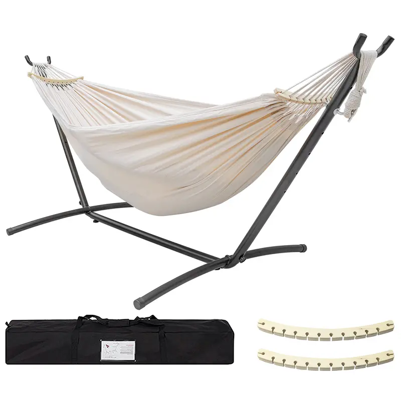 Hammock with Heavy Duty Steel Stand, 450lb Weight Capacity, Carry Bag & Anti-Roll Balance Beams Included