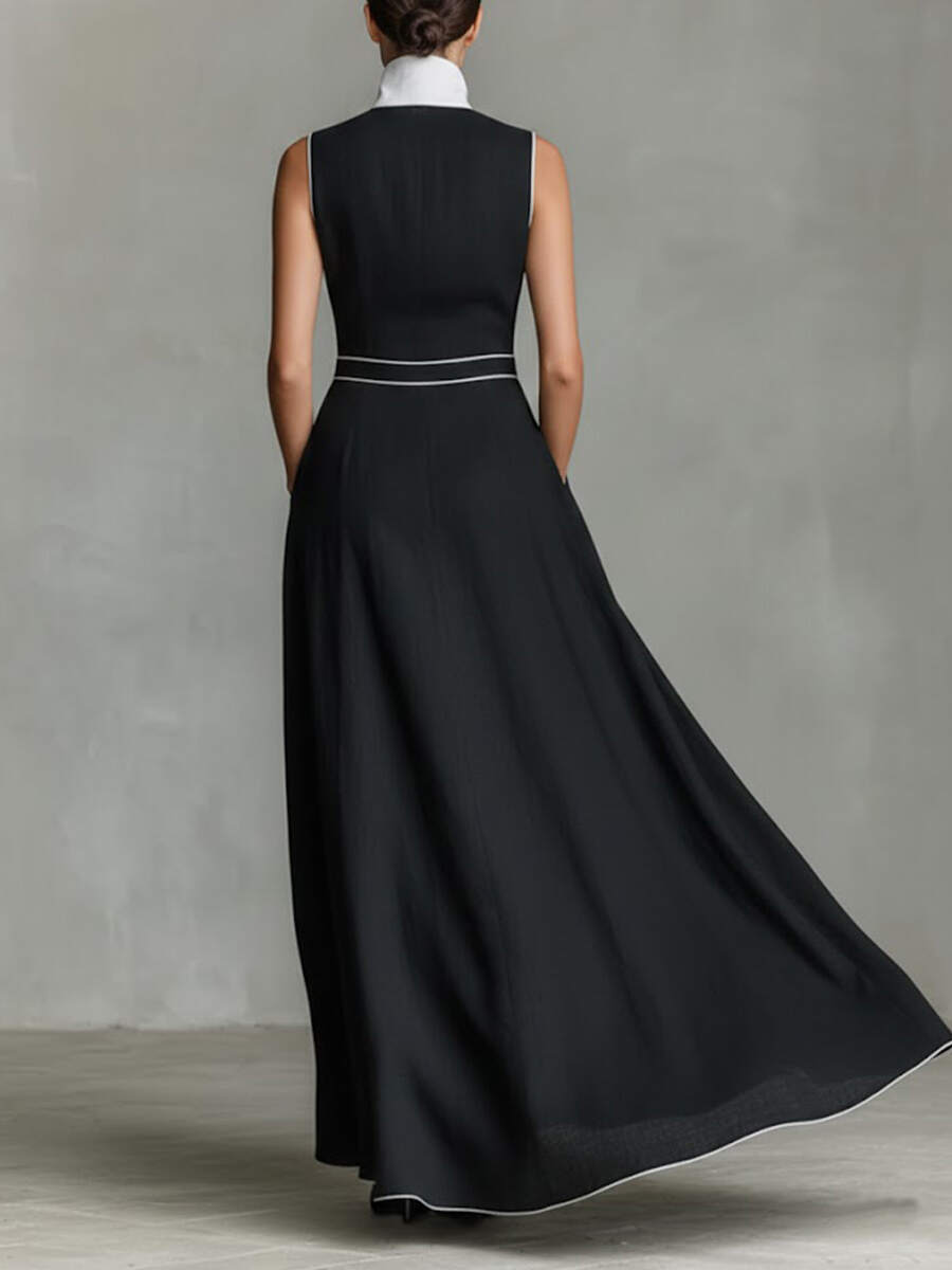 🔥Summer Arrivals🌟Women's Collared Sleeveless Casual Loose Long Cotton Linen Dress