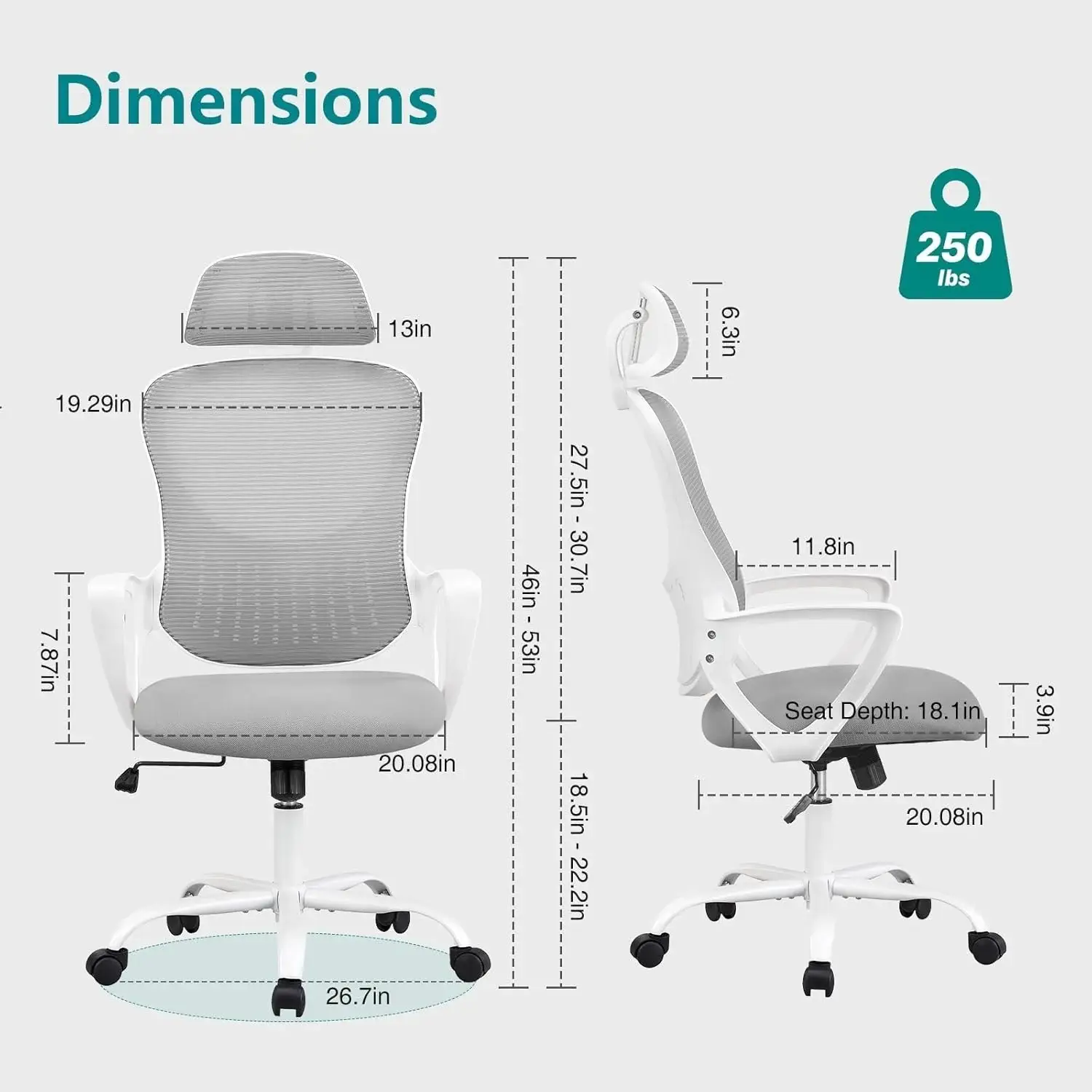Ergonomic Office Chair, High Back Desk Chair with Headrest, Home Office Swivel Mesh Computer Chair, Executive Office Chair
