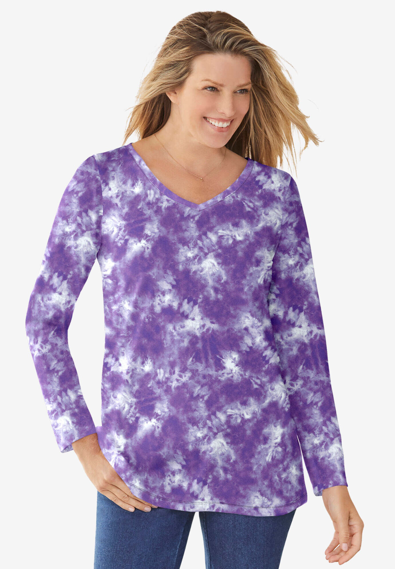 Perfect Printed Long-Sleeve V-Neck Tee