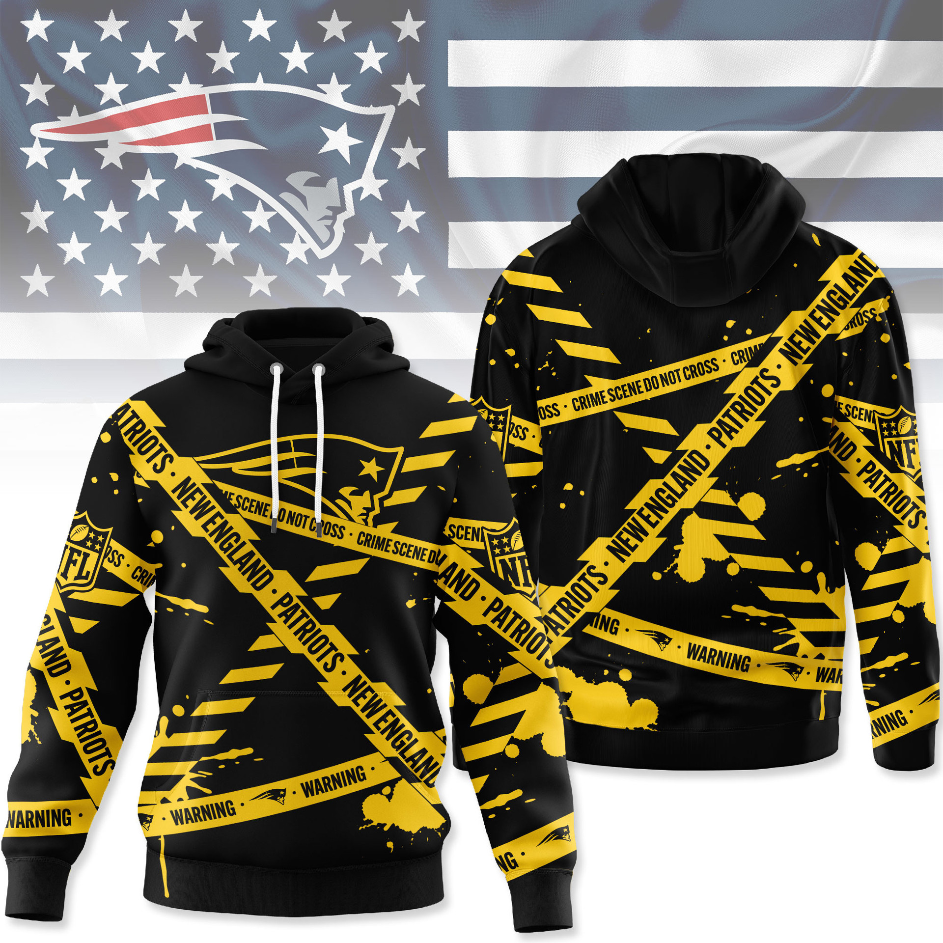 New England Patriots | Premium NFL Yellow Caution Tape 3D Hoodie MM