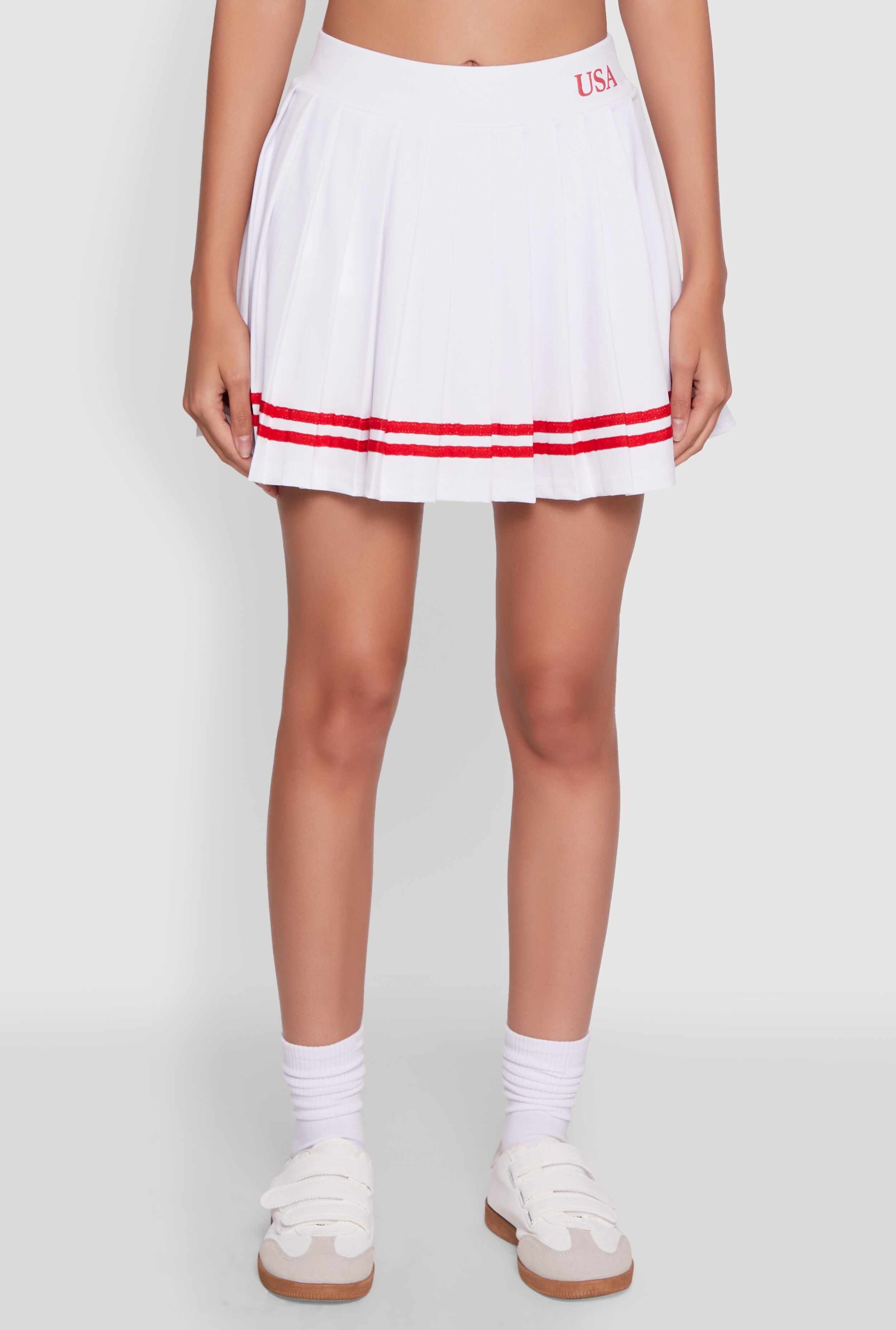 Varsity Stripe Graphic High Waisted Pleated Skirt