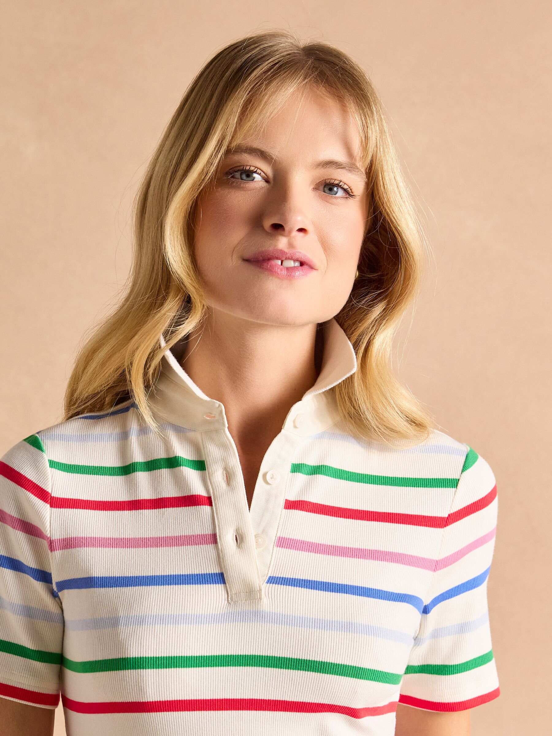 Fairfield Tan Short Sleeve Ribbed Polo Shirt
