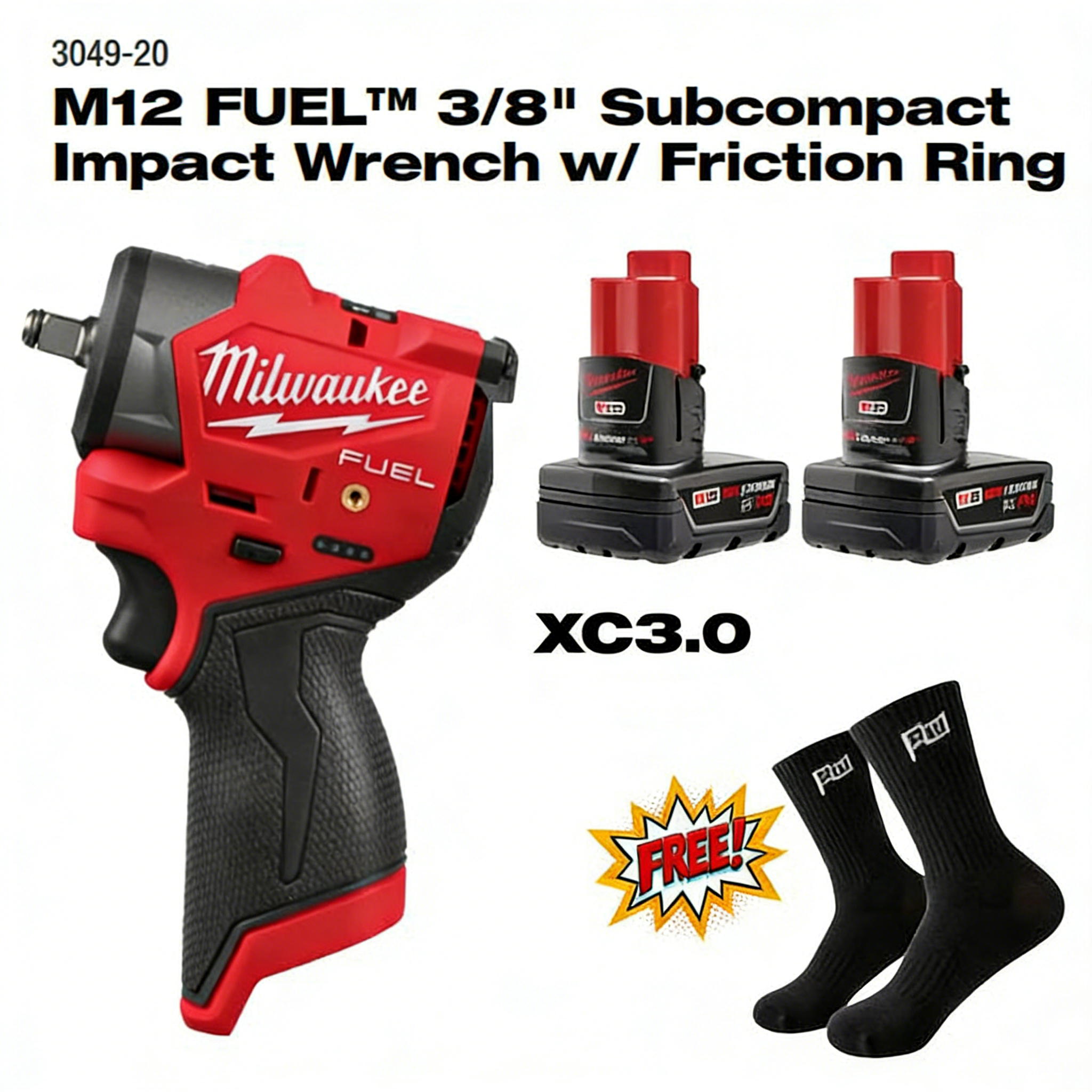 M12 FUEL™ 3/8” impact wrench Subcompact 3049-20 with (2) FREE 3.0 Batteries!
