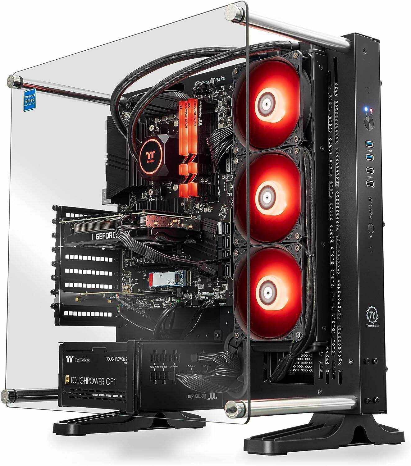 Thermaltake Shadow 360i Liquid-Cooled PC (AMD Ryzen 5 3600, RTX 3060 Ti, 16GB RGB 3000Mhz DDR4 ToughRAM RGB Memory, 1TB NVMe M.2, WiFi, Win 10 Home) Gaming Desktop Computer P3BK-B450-S36-LCS