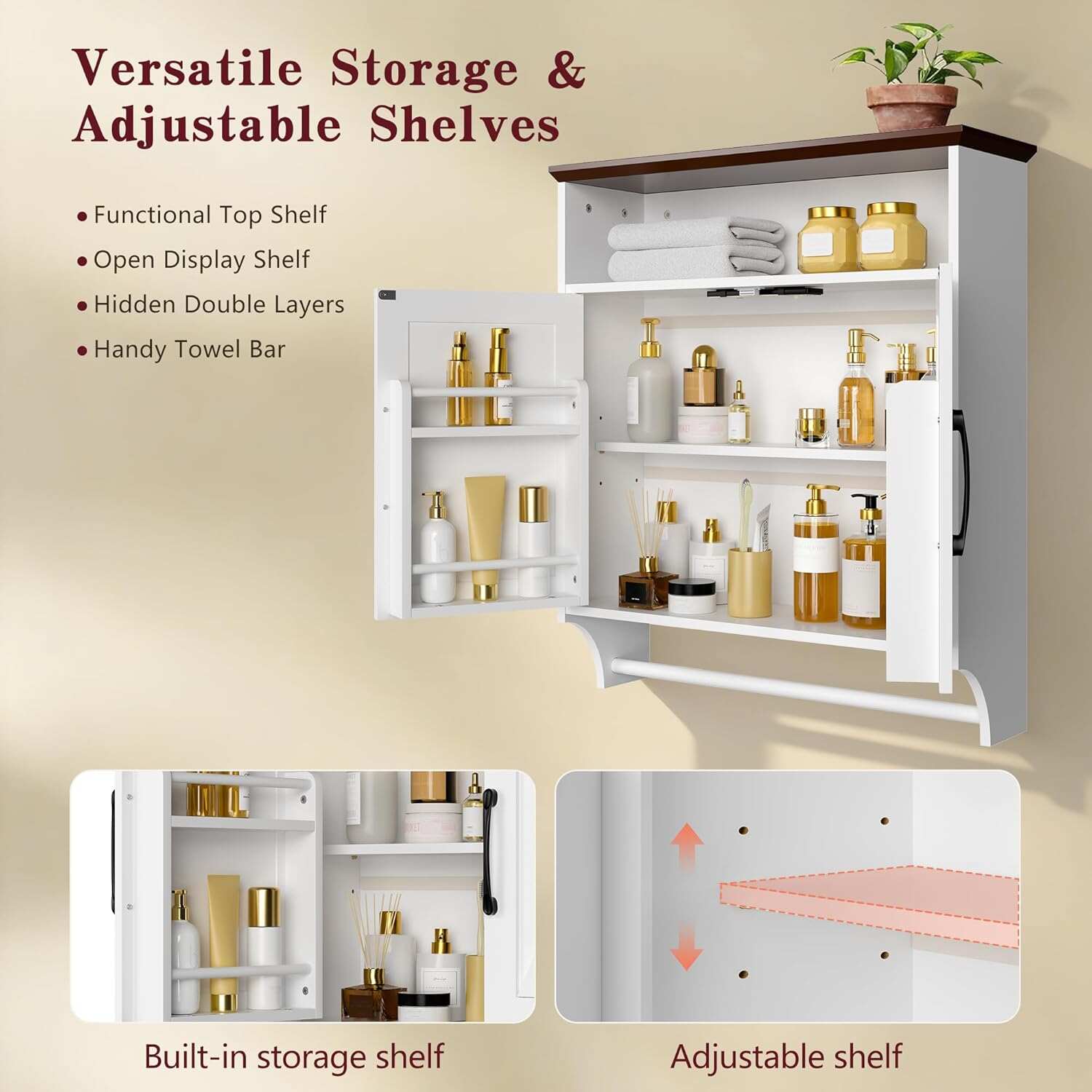 VECELO Bathroom Wall Cabinet with Motion Sensor LED Light