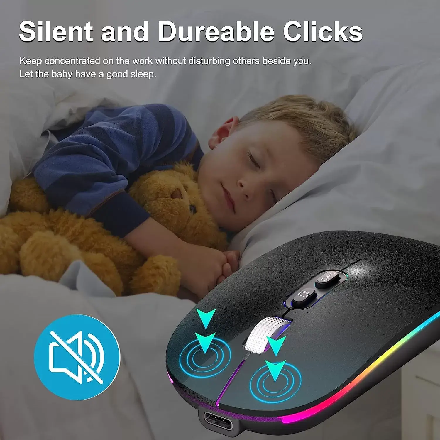 [Upgrade] LED Wireless Mouse, Slim Silent Mouse 2.4G Portable Mobile Optical Office Mouse with USB & Type-c Receiver, 3 Adjustable DPI Levels for Notebook, PC, Laptop, Computer, MacBook (Pink)