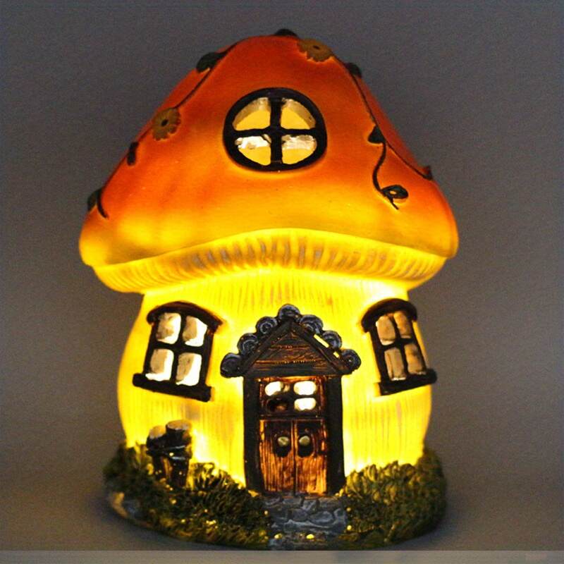 1pc Solar Fairy Garden House Adorable Mushroom Cottage Cute Garden Statues Decor Miniature Figurine Sculpture Yard Pot Backyard Ornaments Decoration Gift