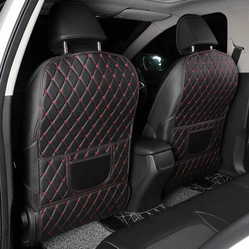 Car Seat Back Anti-Kick Pad with Storage - Premium Leather Seat Protector