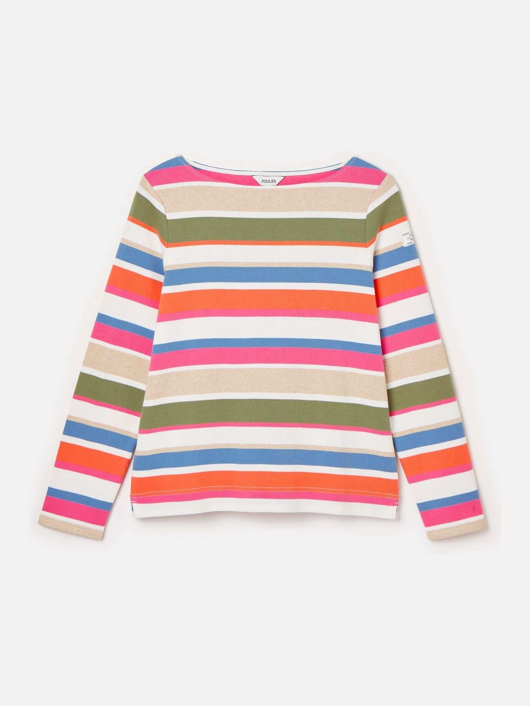 Harbour Green & Pink Elevated Stripe Pastel Boat Neck Breton Top