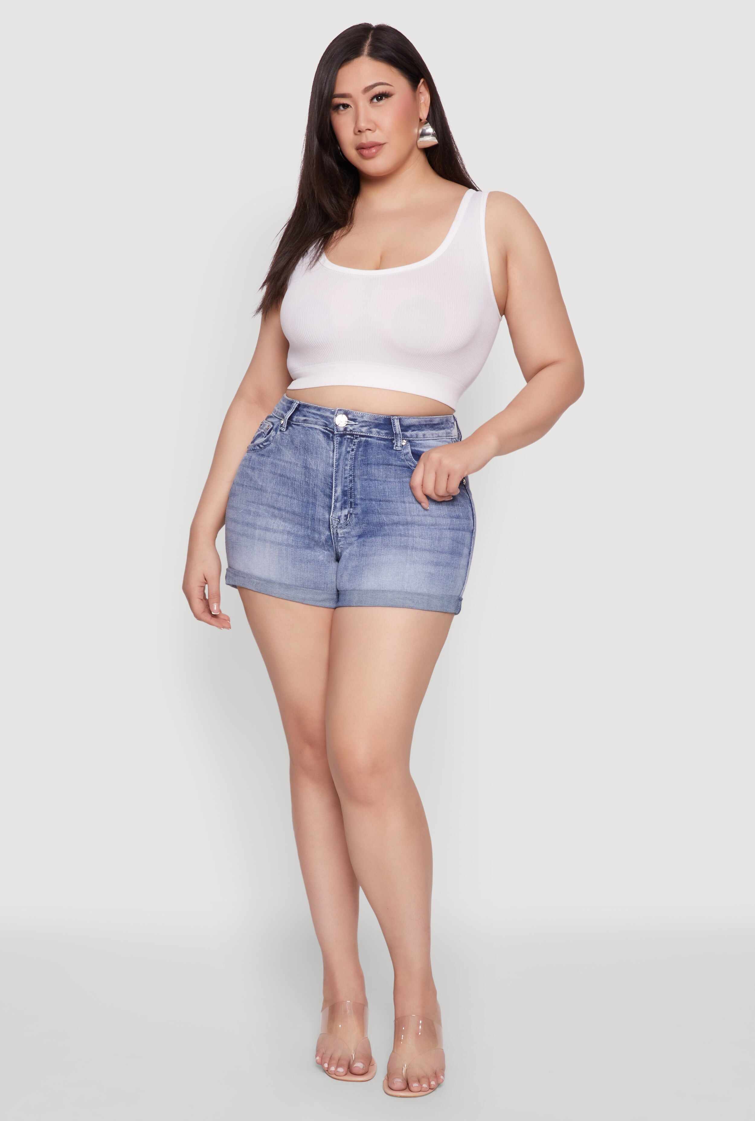 Plus Size WAX Denim Whiskered Shorts