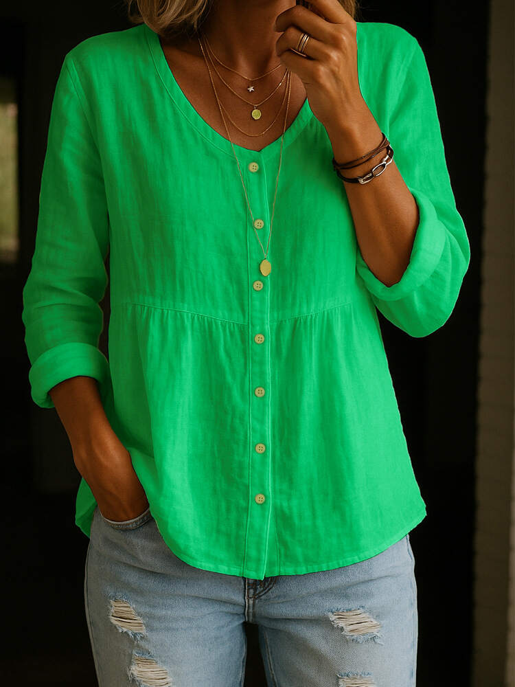 🔥Summer Arrivals🌟Women's Linen Cotton Blend Shirt - 3/4 Sleeve Crew Neck Loose Hip-Length Casual Blouse