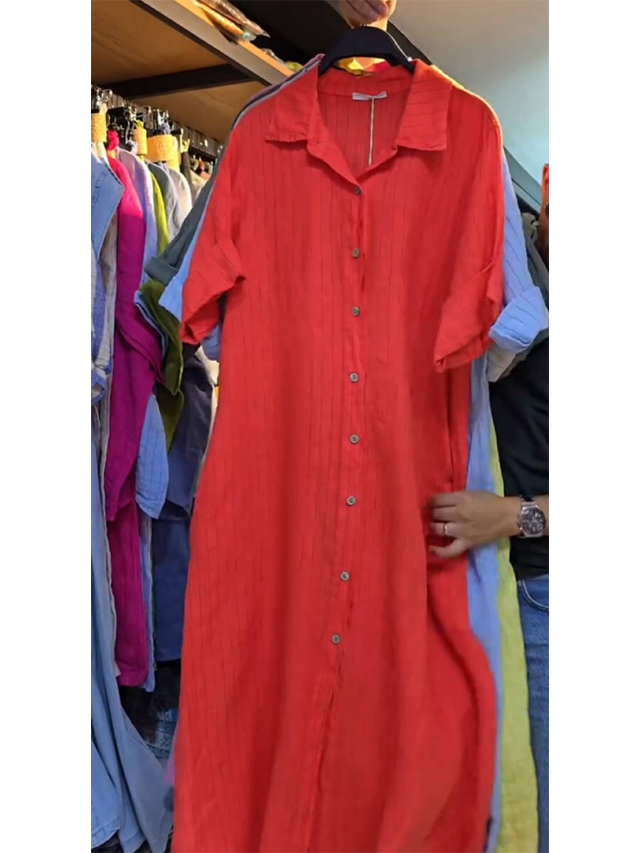 🔥Summer Arrivals🌟Women's Loose Casual Striped Cotton and Linen Shirt Dress