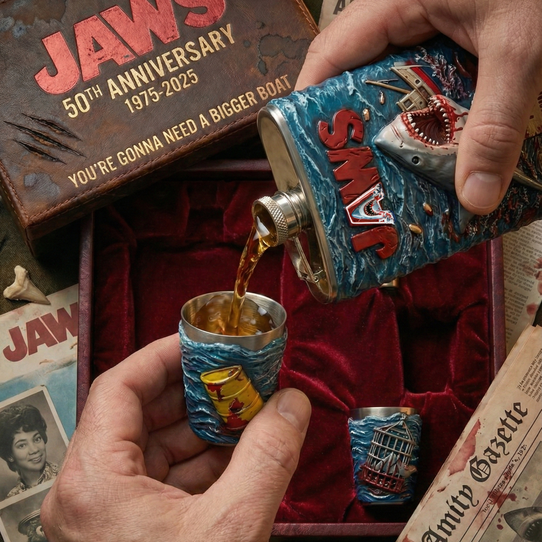 JAWS 50th Anniversary Commemorative Flask Gift Set
