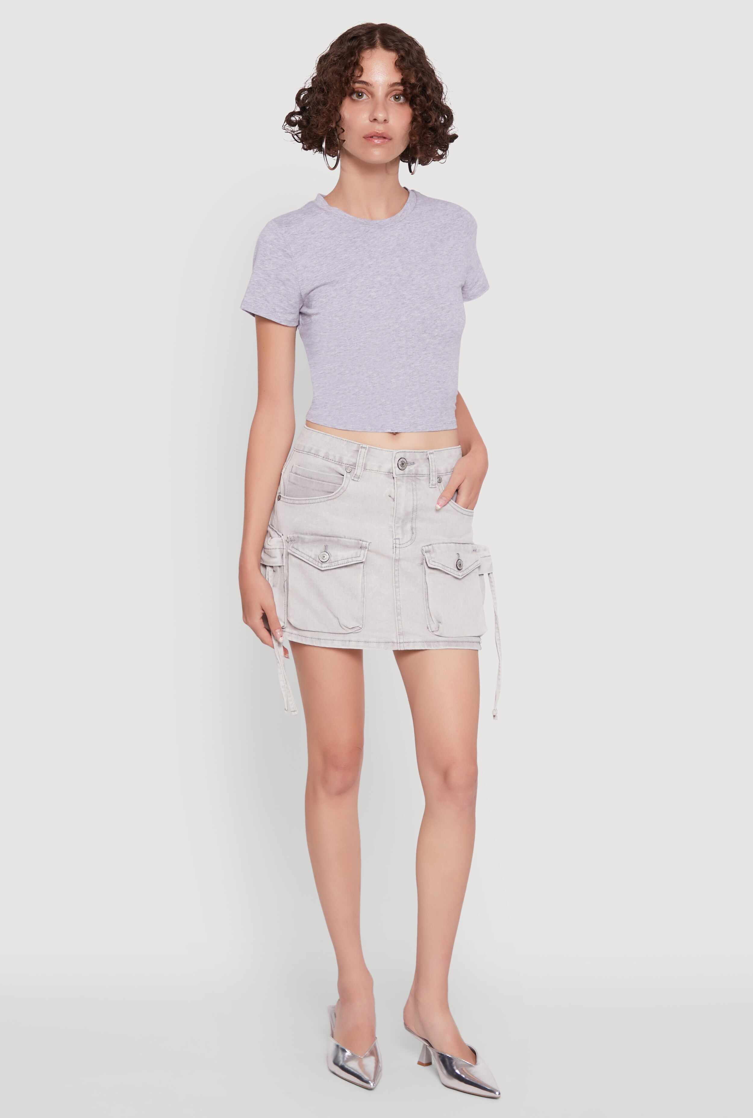 Mid Rise Cargo Pocket Mini Denim Skirt