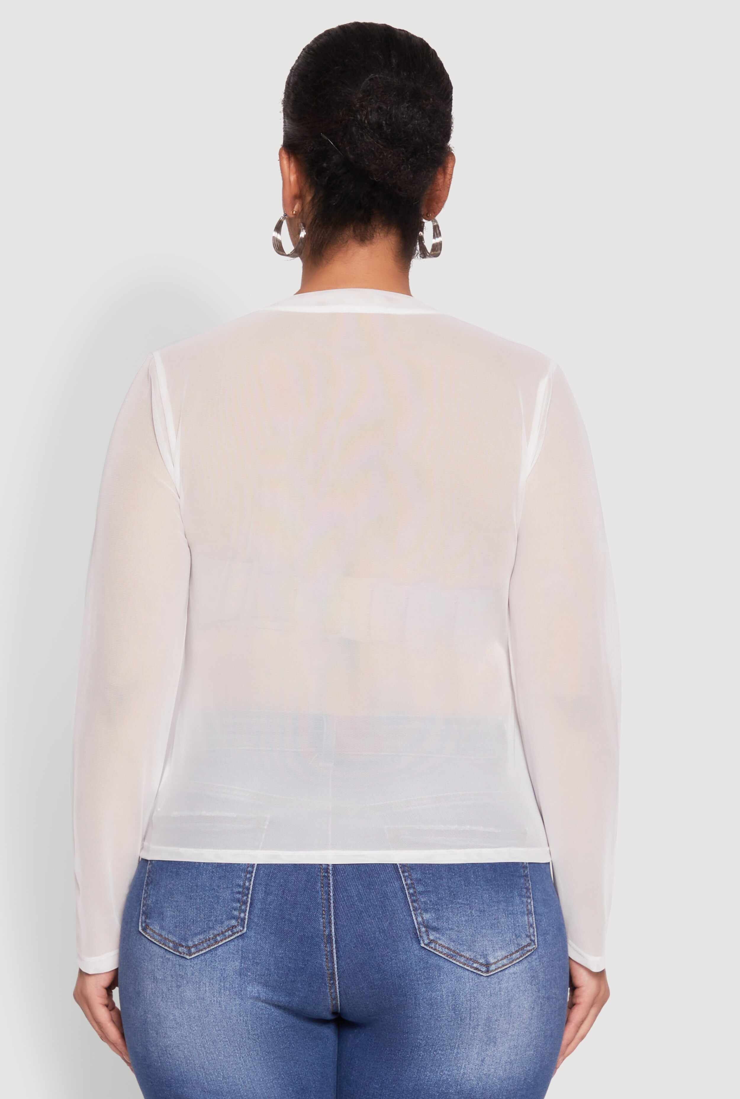 Plus Size Mesh Long Sleeve Top