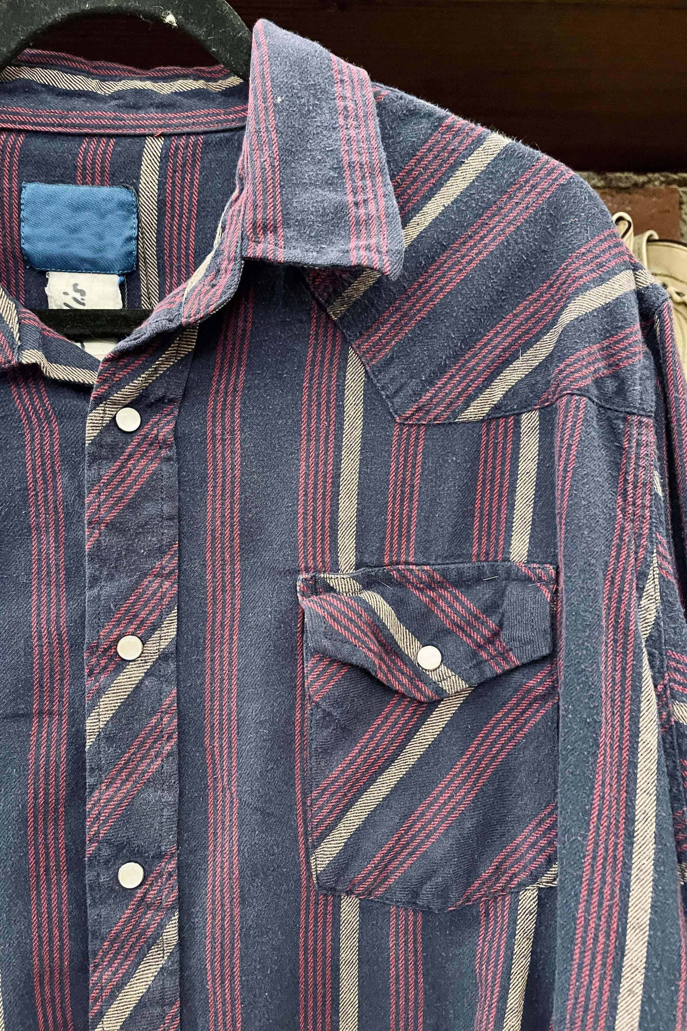 Men's casual retro striped print long sleeve lapel shirt