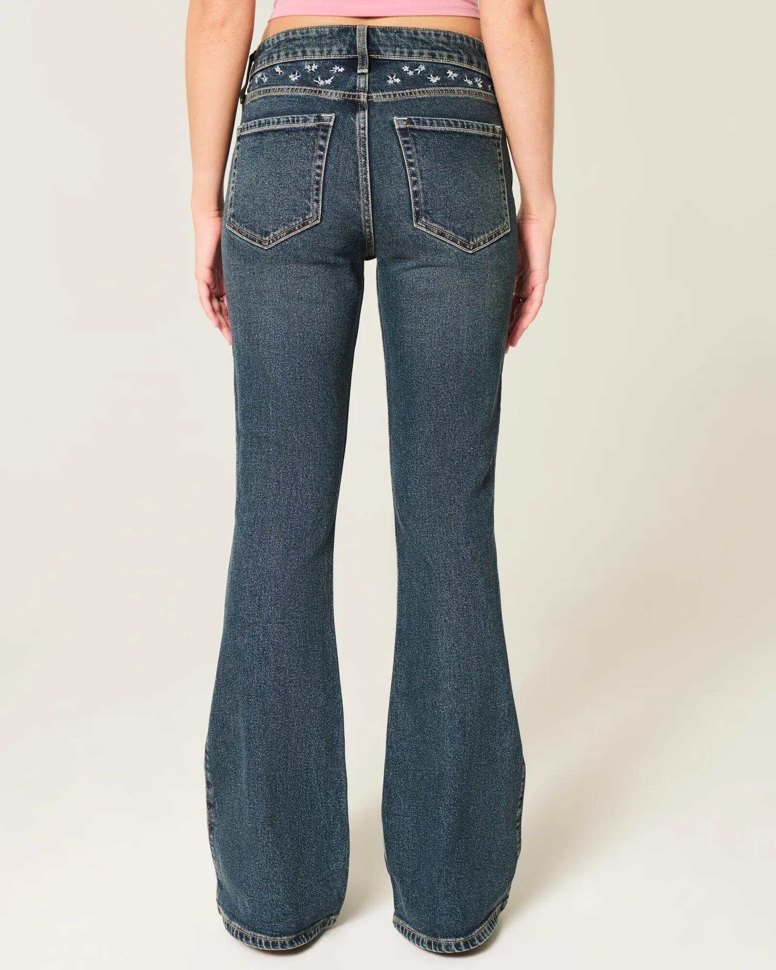 High-Rise Light Wash Heart Embroidered Flare Jeans