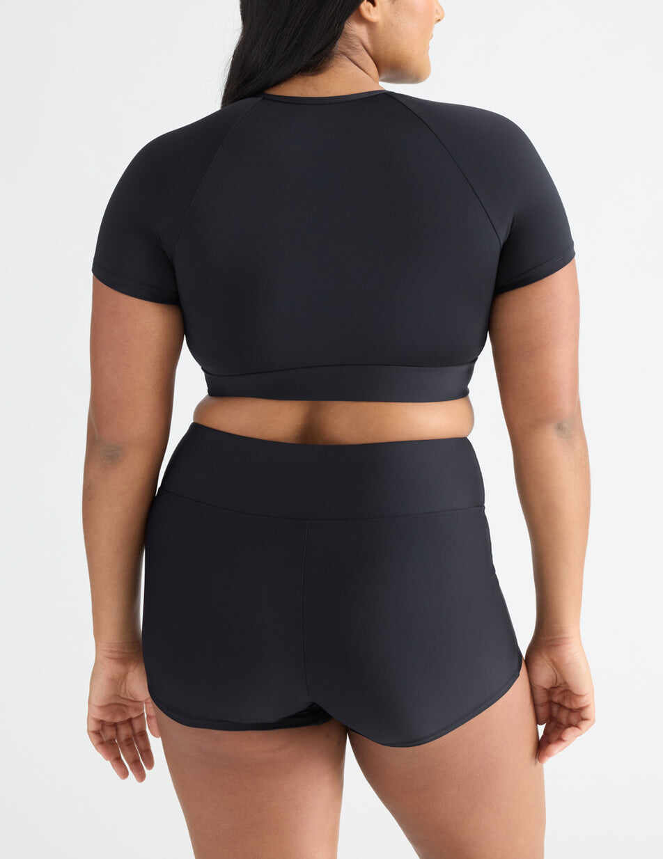Short Sleeve Zip Cropped Swim Top