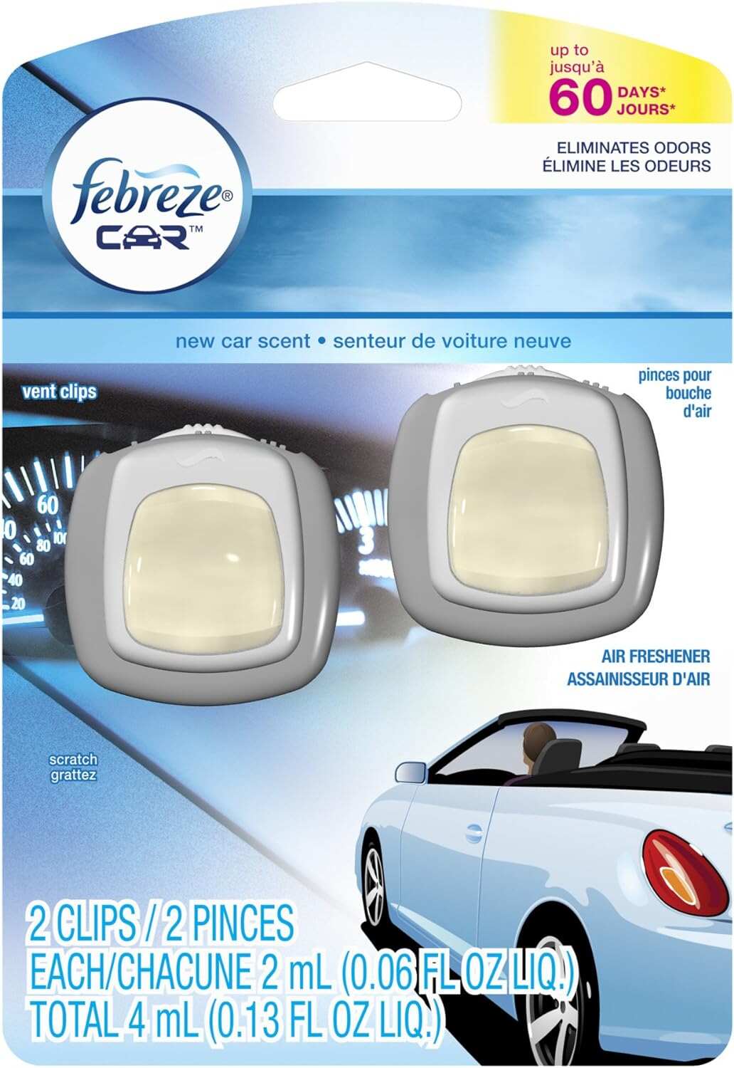 Febreze Car Air Fresheners, New Car Scent, Odor Eliminator for Strong Odors Car Vent Clips (2 Count)