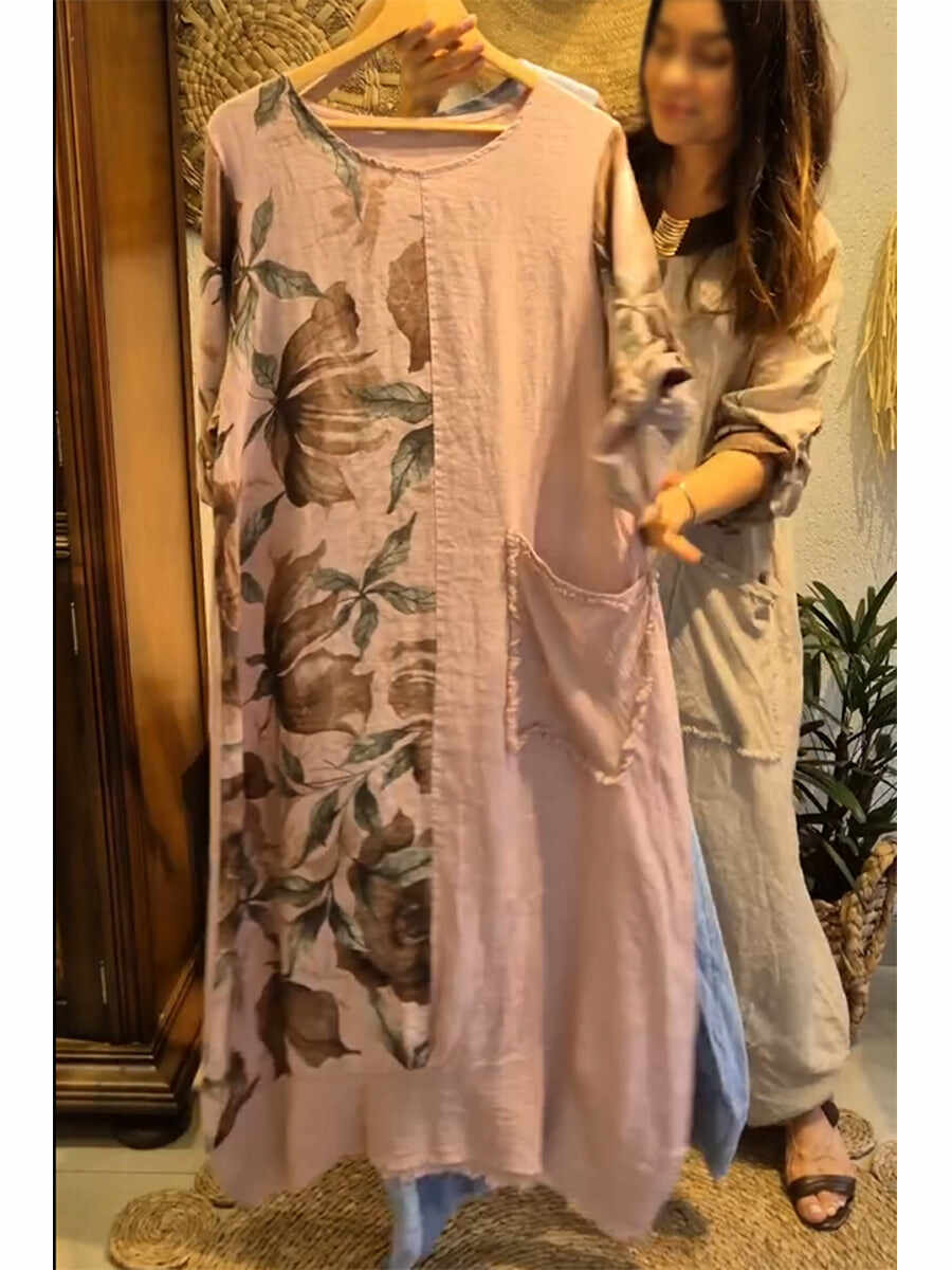 🔥Summer Arrivals🌟Loose-fitting Casual Floral Print Linen And Cotton Dress