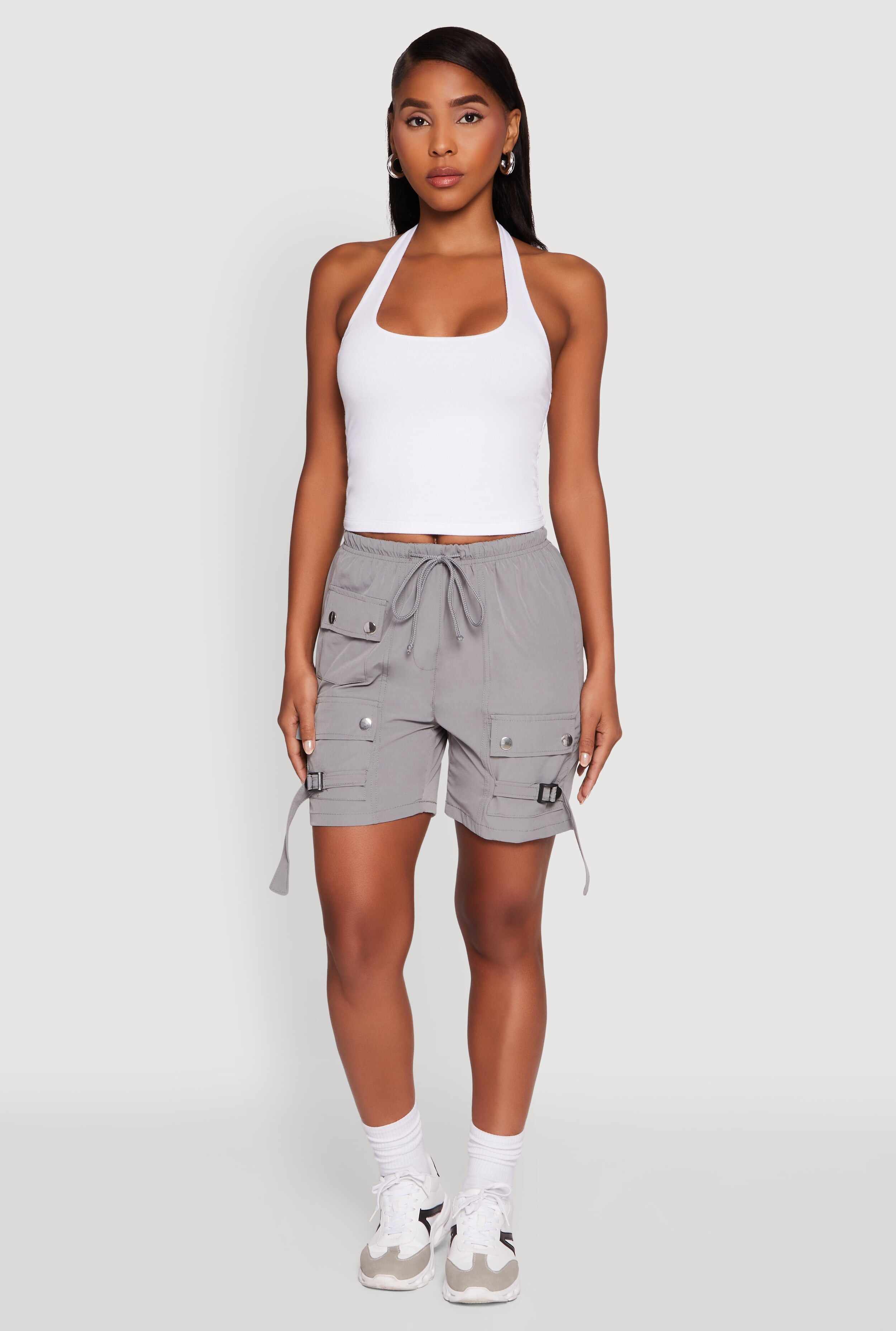 Trendy Nylon Drawstring Waist Utility Shorts