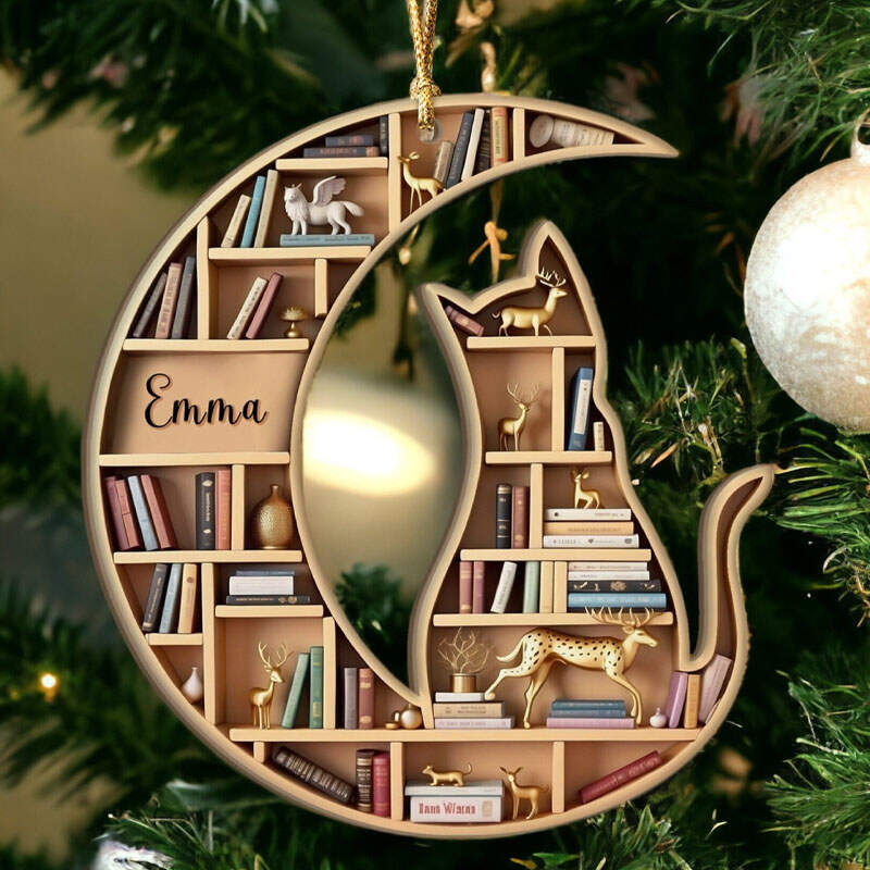 Customized Cat Bookshelf Christmas Ornament