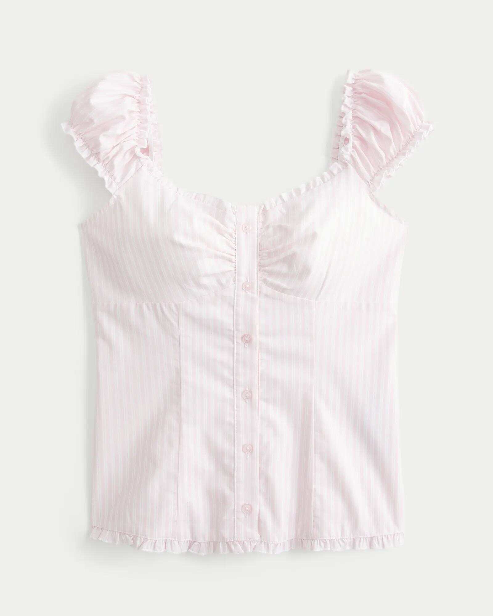 Linen-Blend Tie-Front Peplum Top