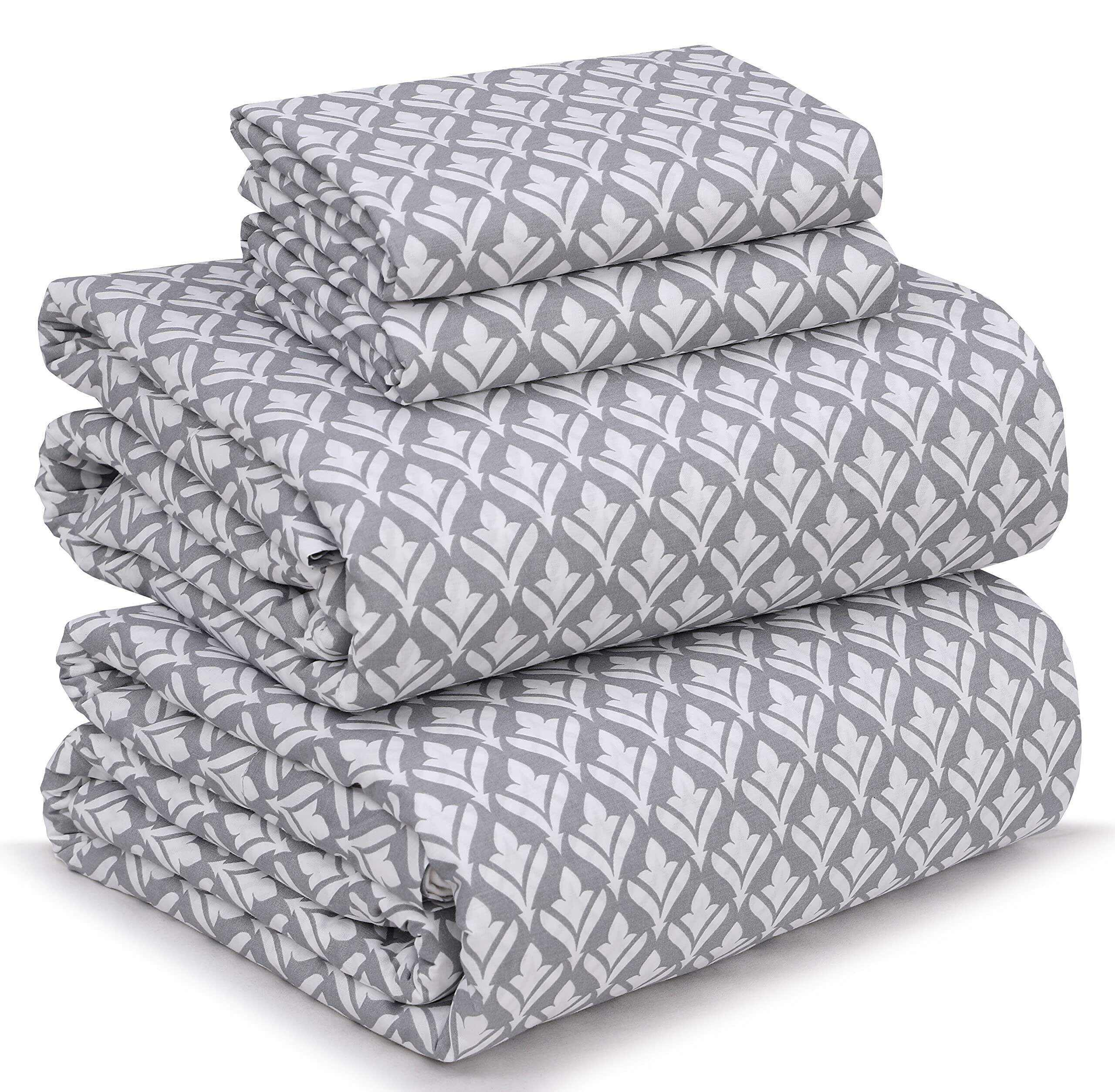 [Gray]100% Cotton Sheets - Soft & Breathable Sheet Set - 4 Pieces