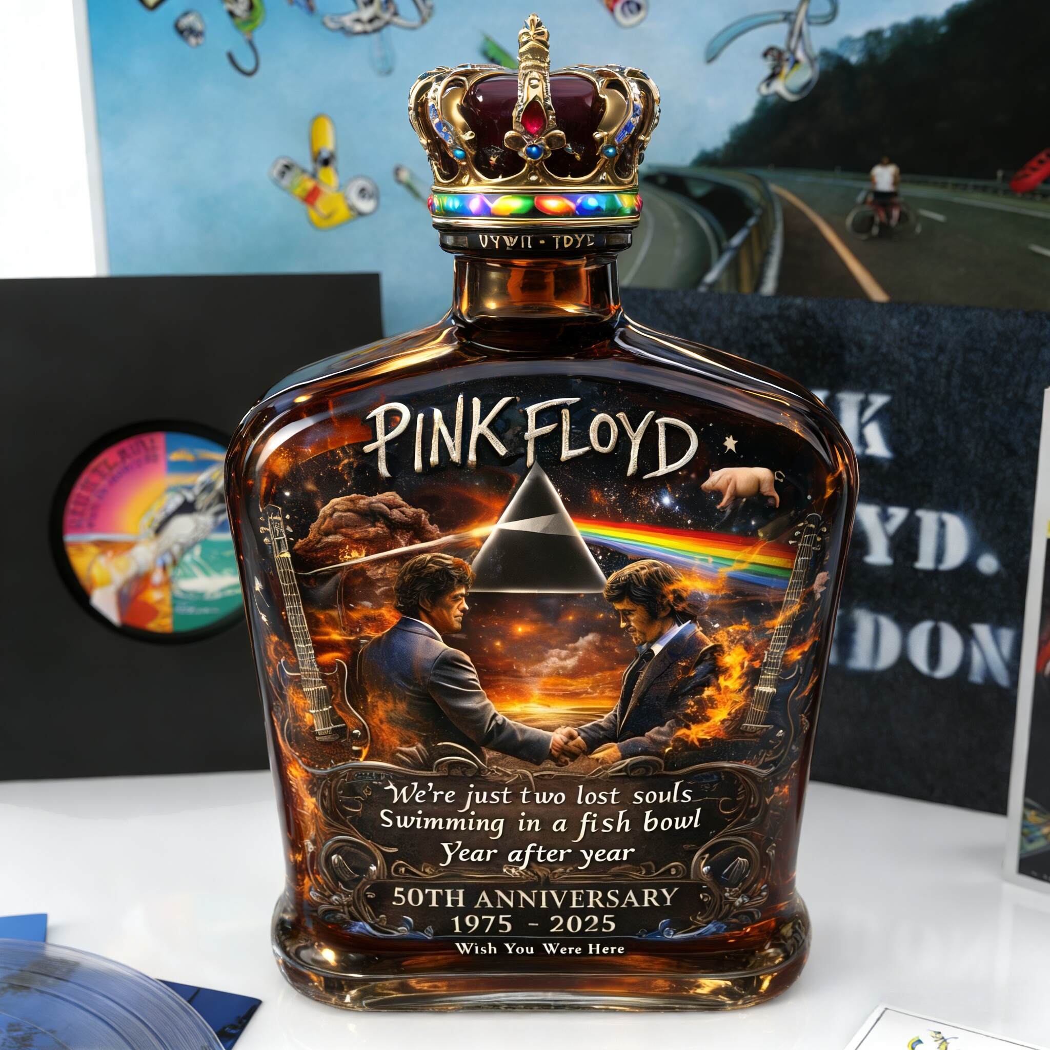 Pink Floyd – “Wish You Were Here”  50th Anniversary Collector’s Whiskey Bottle